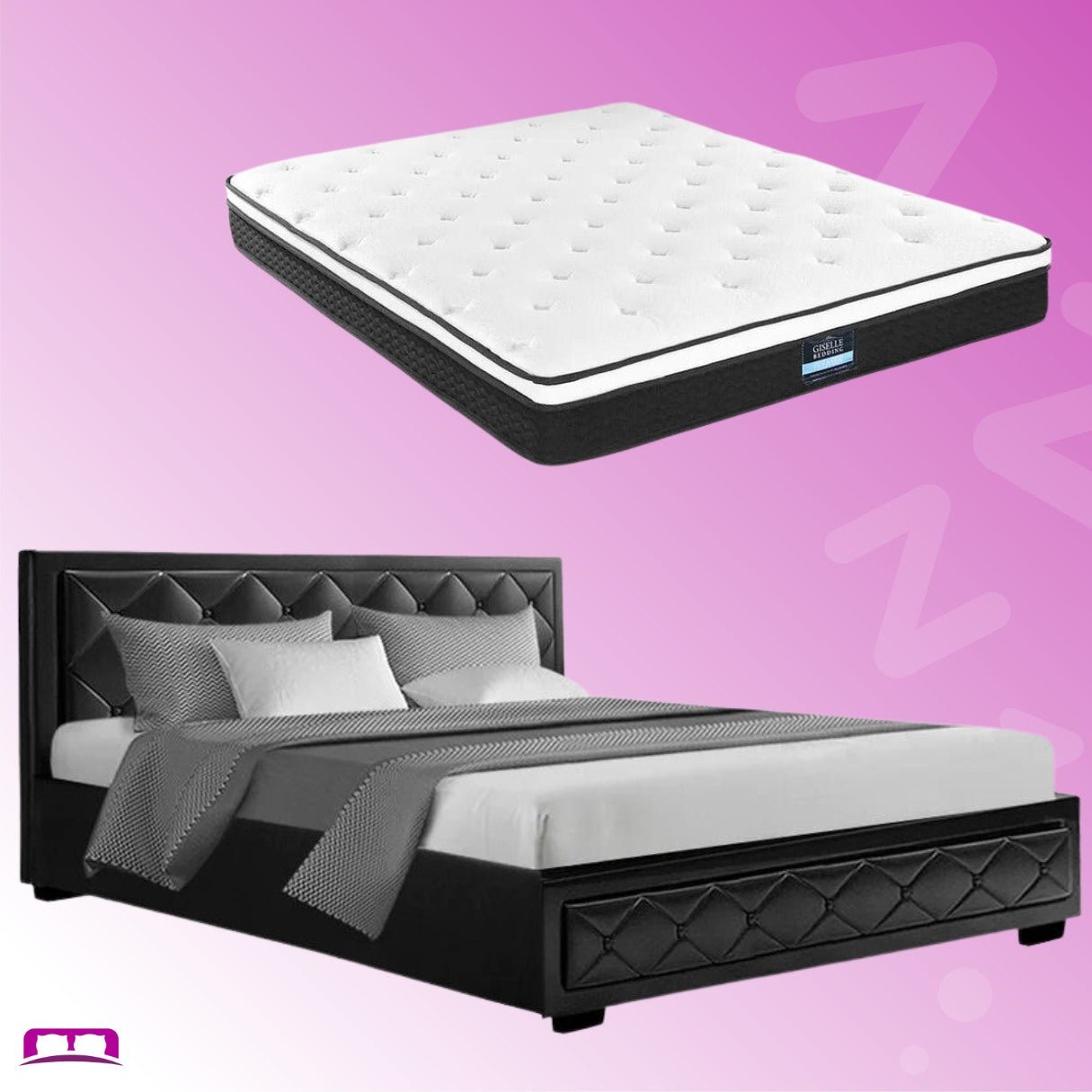 King Size Bronte Bed Black & Bonita Euro Top Medium Firm Mattress - Premium Support for Back Pain Relief, Perfect for Master Bedrooms & Guest Rooms