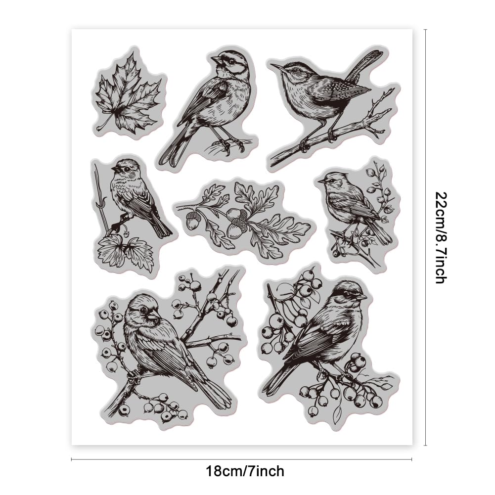 Autumn Bird & Maple Leaf EVA Rubber Stamp Set - 7.09x8.66 Inch DIY Embossing Stamps for Scrapbooking, Card Making, Paper Crafts - Perfect for Fall Decorations, Wedding Invitations, and Seasonal Greeting Cards