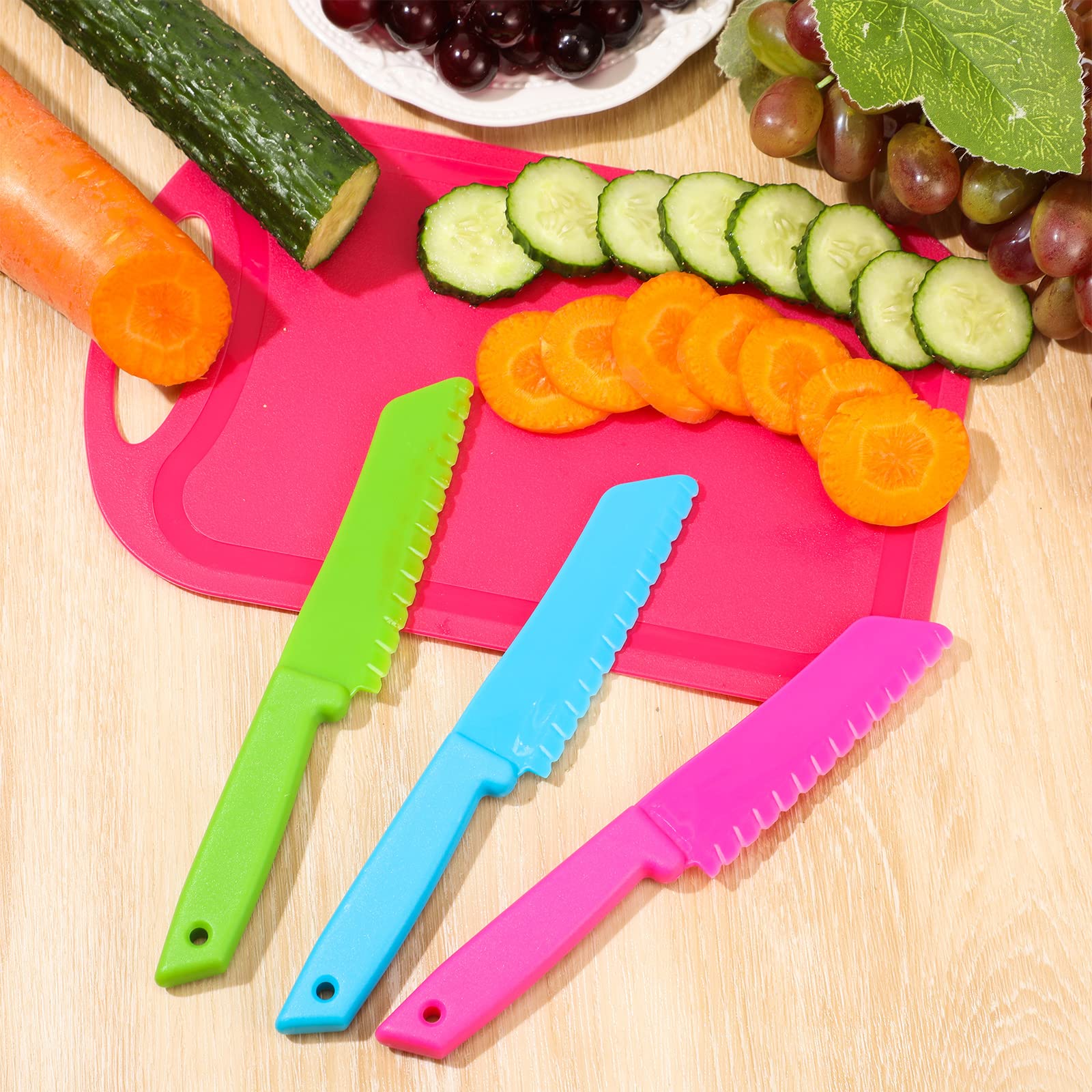 Yinkin 20-Piece Kids Plastic Knife Set with Cutting Board - Safe Toddler Cooking Tools (10 Child-Safe Knives + 10 Chopping Boards) - Perfect for Preschool Cooking Club, Home Kitchen Learning & Montessori Activities