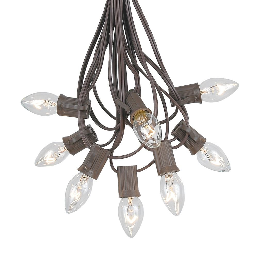 C7 Clear Christmas Lights Set - 25ft Brown Wire Indoor/Outdoor String Lights for Holiday Decorations, Patio, Garden & Party Lighting