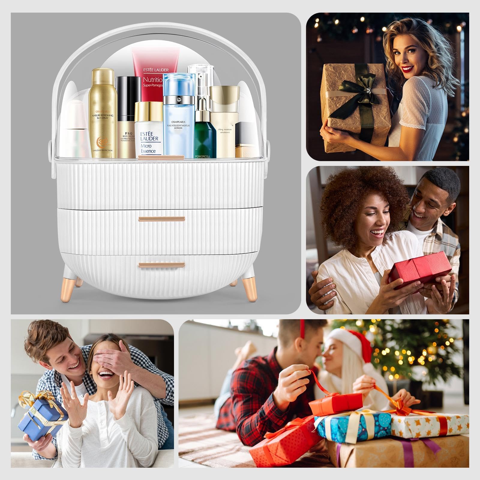 Preppy Makeup Organizer & Skincare Storage Box for College Students - Portable Cosmetic Caddy for Dorm, Bathroom, Dresser - White | Perfect for Travel, Vanity Organization & Small Space Storage
