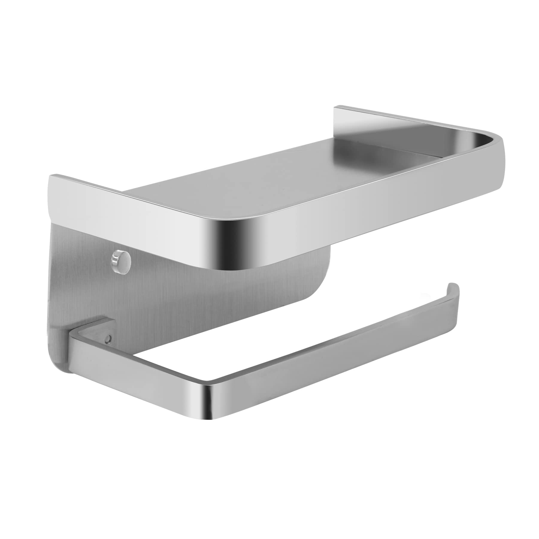 Brushed Nickel Toilet Paper Holder with Shelf - SUS 304 Stainless Steel Adhesive Bathroom Tissue Roll Holder - Modern Space-Saving Design for Small Bathrooms, RVs & Apartments