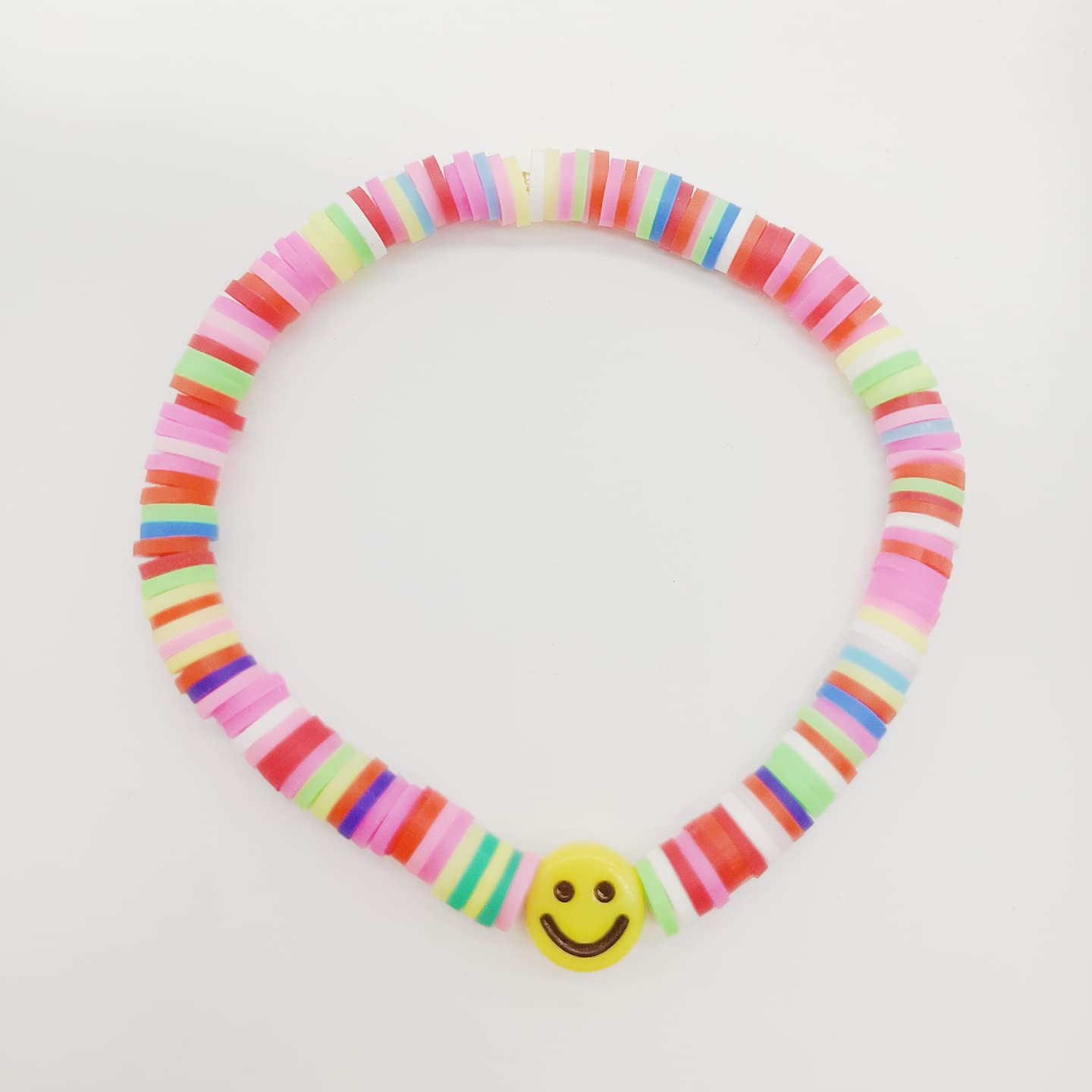 Preppy Heishi Bracelets Set for Women - Colorful Smile Beaded Surfer Bracelet, Handmade Elastic Evil Eye Bracelet, Boho Summer Beach Jewelry - Perfect for Casual Wear, Beach Parties & Festival Accessories