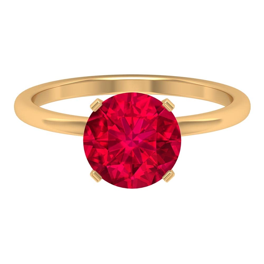Lab Created Ruby Solitaire Ring - 8.50 MM Round Cut Created Ruby in 14K Solid Gold | Elegant Engagement, Wedding, Anniversary Jewelry Gift for Women