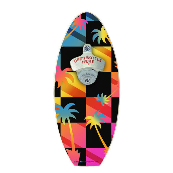 Premium Wooden Surfboard Wall Mounted Bottle Opener - Handcrafted Palms Design - Perfect for Beach Houses, Bars & Coastal Home Decor