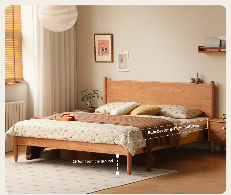 Solid Oak, Black Walnut & Cherry Wood Bed Frame - Handcrafted Queen Size Wooden Bed with Sturdy Slat Support - Perfect for Master Bedroom, Guest Room or Rustic Cabin Decor