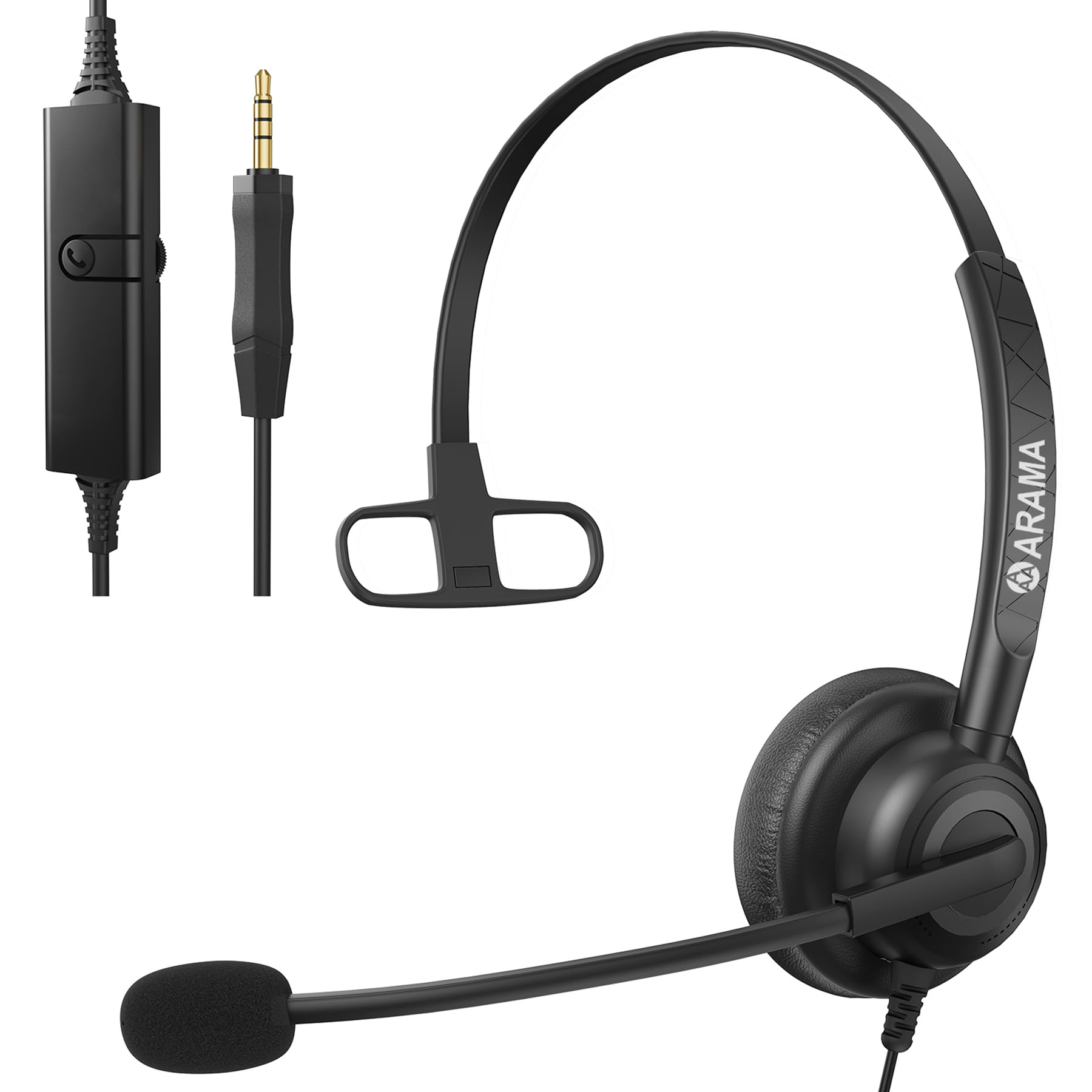 Upgraded Arama 3.5mm Wired Headset with Noise Cancelling Microphone & Call Controls - Compatible with iPhone, Android, Laptop, PC - Perfect for Call Center, Office, Business, Skype, Softphone & Remote Work