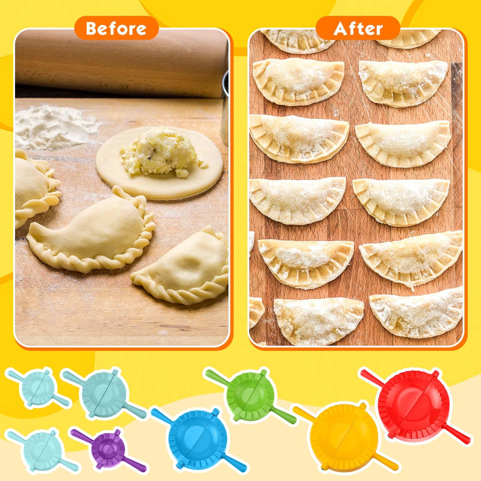 8-in-1 Plastic Dumpling Maker Kit - Multi-Size Empanada & Gyoza Press Mold Set for Homemade Dumplings, Wontons & Pastries - Perfect for Asian Cooking, Meal Prep & Family Fun
