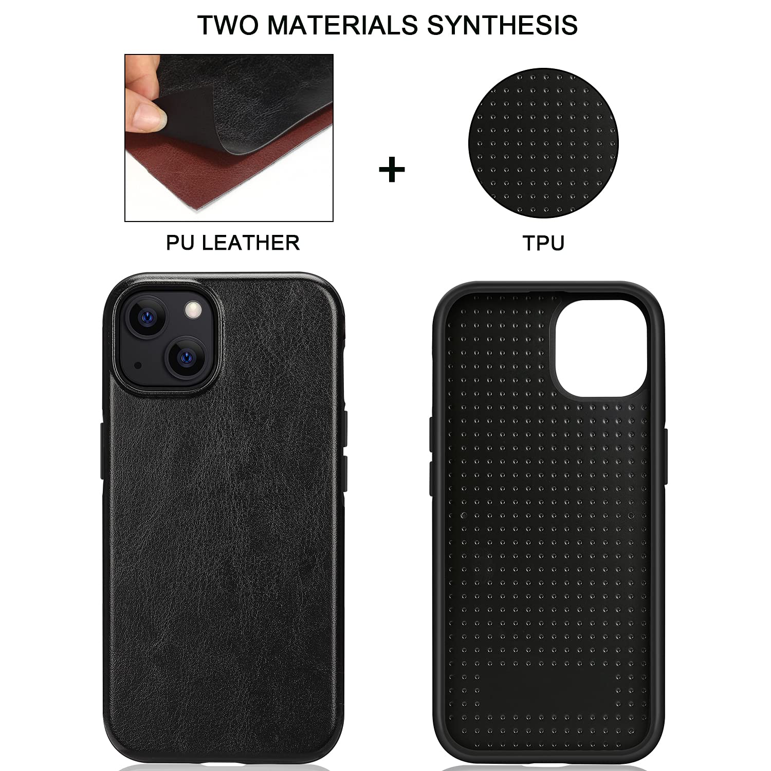 Premium Leather TPU Hybrid Case for iPhone 13 - Slim Protective Phone Cover with Shock Absorption | Perfect for Work, Travel & Everyday Use (Black)