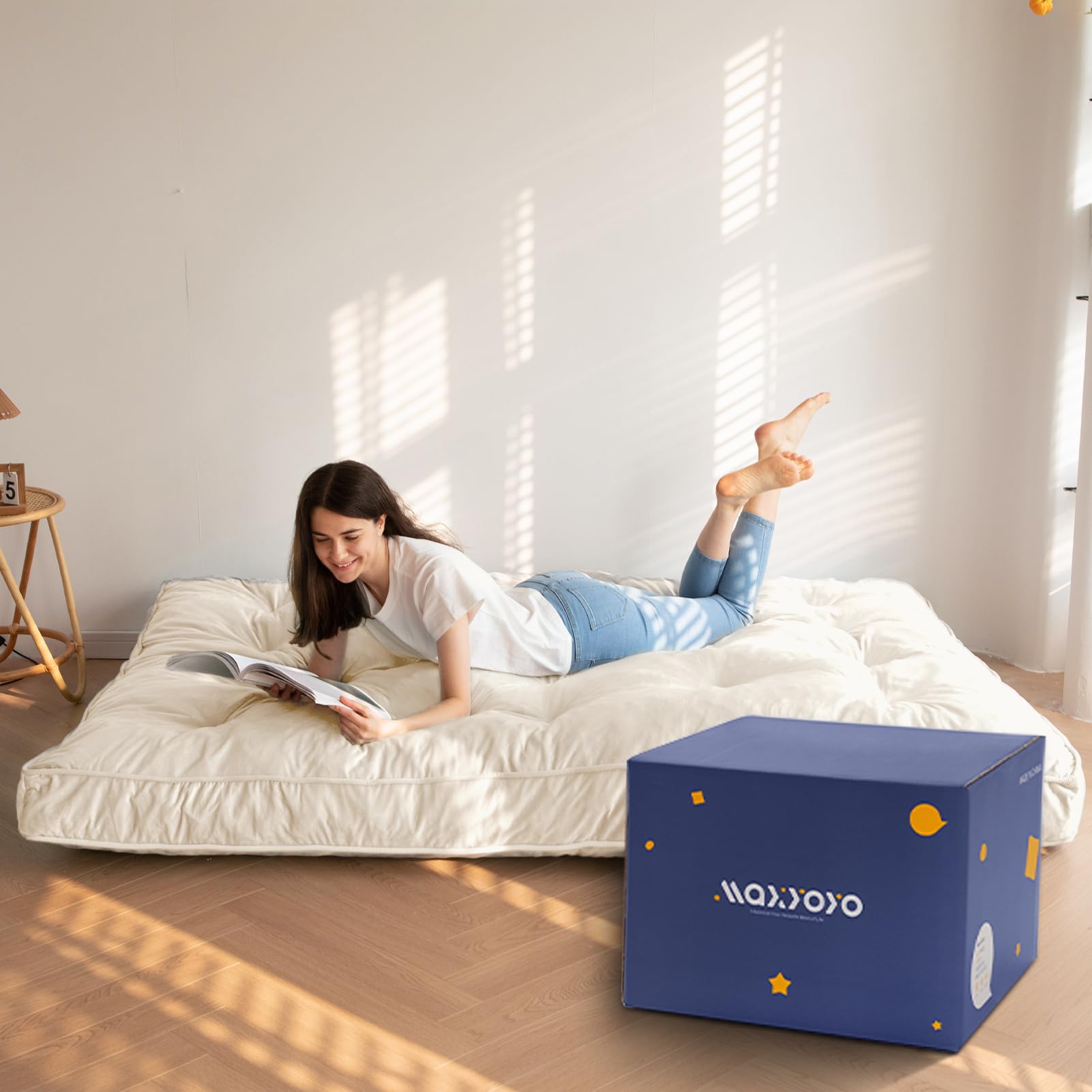 MAXYOYO 6-Inch Thick Velvet Futon Mattress for Sofa Couch Bed - Beige | Comfortable Sleeping & Lounging for Adults | Perfect for Guest Rooms, Small Apartments & Dorm Rooms