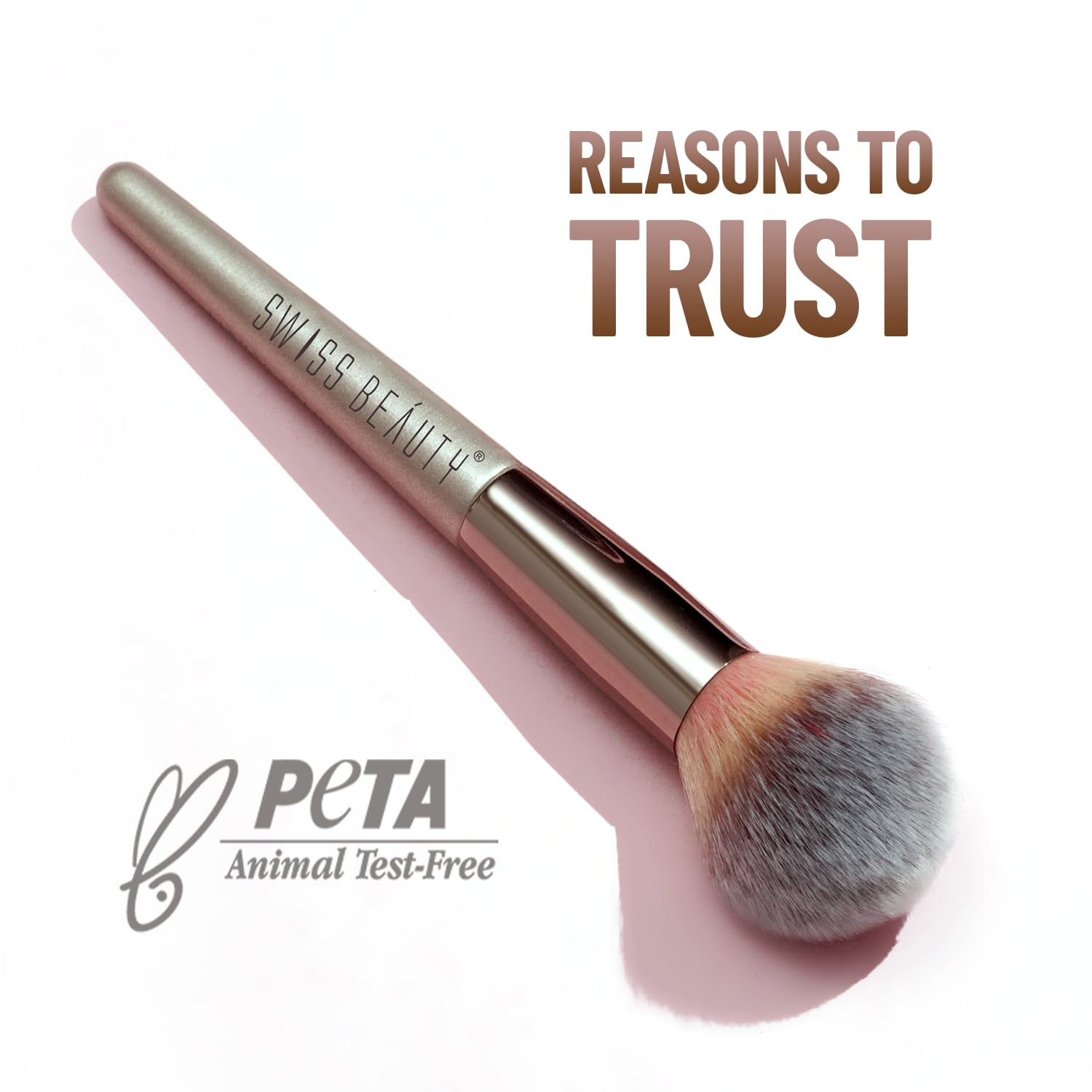 Swiss Beauty Compact Powder Brush - Soft & Dense Kabuki Brush for Flawless Makeup Application - Perfect for Foundation, Blush & Setting Powder (Silver)