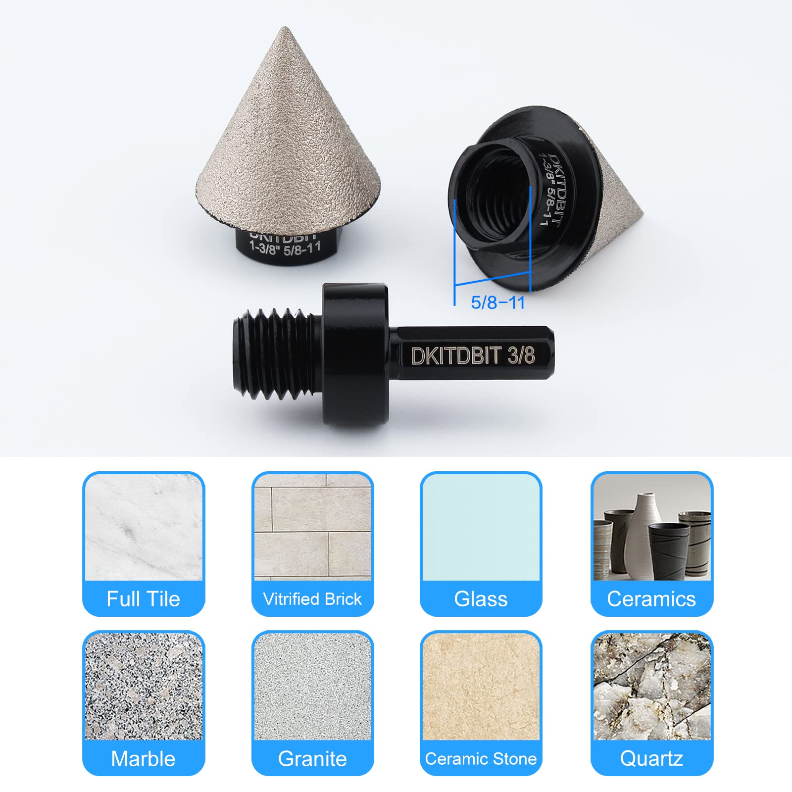 Premium Diamond Beveling Chamfer Bit 1-3/8 Inch (35mm) - 5/8-11 Thread to 3/8