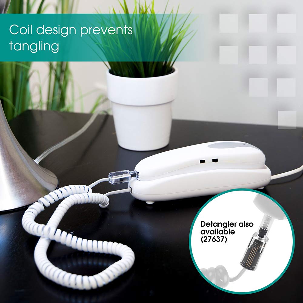 12ft Power Gear Coiled Telephone Cord - Compatible with All Corded Landline Phones - Durable White Phone Cable (27640) for Home & Office Use - Perfect for Desk Phones, Call Centers, and Reception Areas