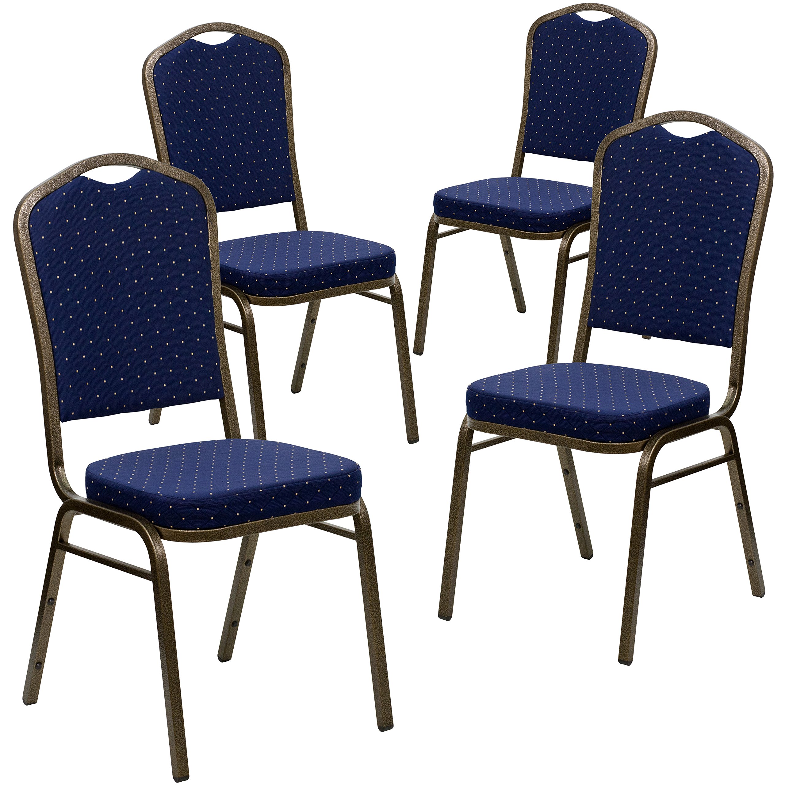 Flash Furniture 4-Pack HERCULES Series Navy Blue Dot Pattern Stacking Banquet Chairs with Gold Vein Frame - Heavy Duty Event & Wedding Seating for Indoor/Outdoor Use
