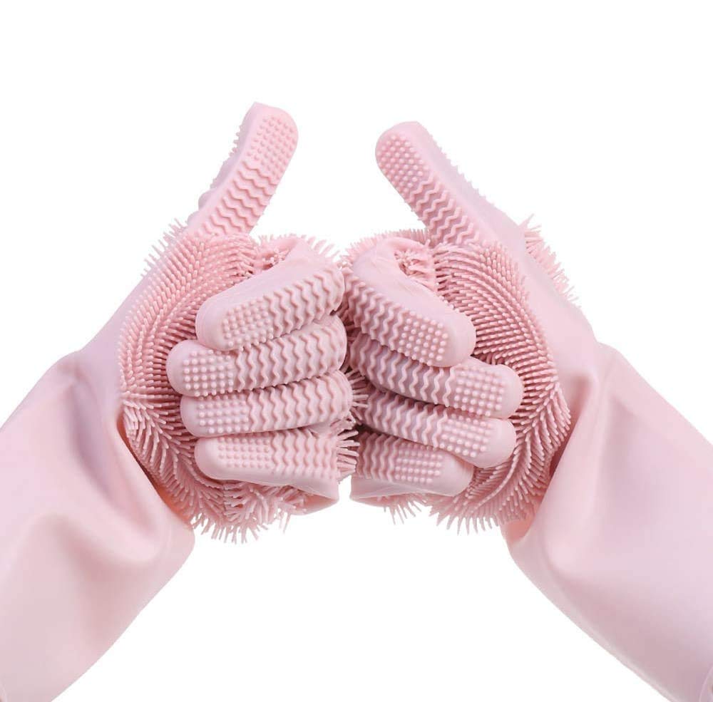 Premium Silicone Dishwashing Gloves - Heavy Duty Kitchen Cleaning Gloves for Washing Dishes, Car Detailing & Pet Grooming | Soft, Durable & Waterproof Hand Protection for Household Chores (1 Pair) - Perfect for Kitchen, Bathroom & Outdoor Cleaning Tasks