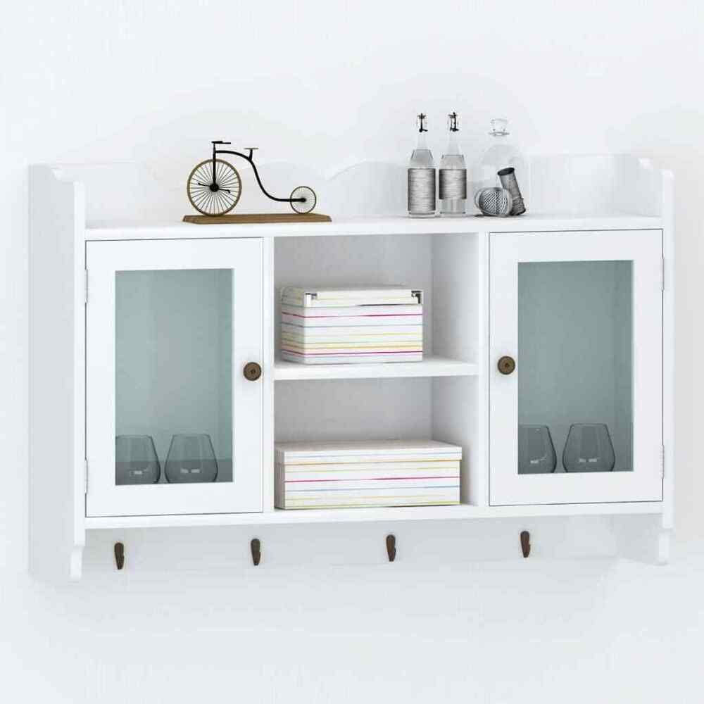 White MDF Wall Cabinet - Display Shelf for Books, DVDs & Glass Storage - Home & Office Decor