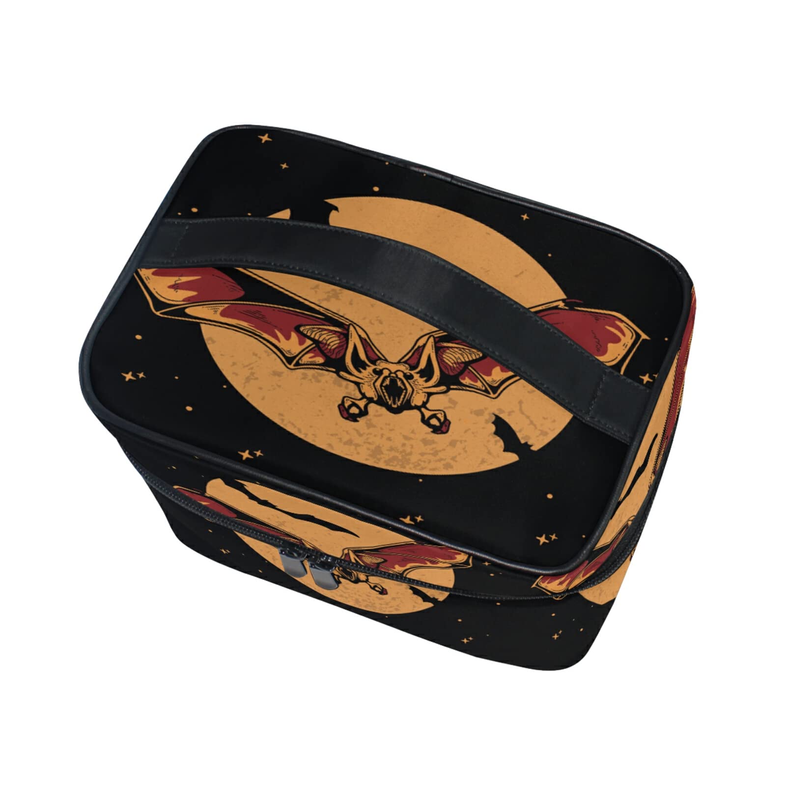 Halloween Moon Bat Makeup Bag for Women - Cute Cosmetic & Toiletry Travel Organizer - Perfect for Halloween Parties, Travel, and Daily Beauty Storage
