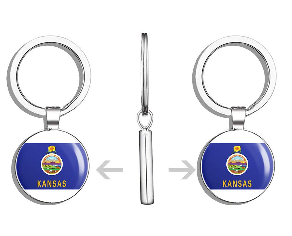 Kansas State Flag Double Sided Stainless Steel Keychain - Durable Key Ring Holder with Carabiner Clip for Keys, Backpacks & Travel Accessories | Perfect for Home, Office, Camping & Outdoor Adventures