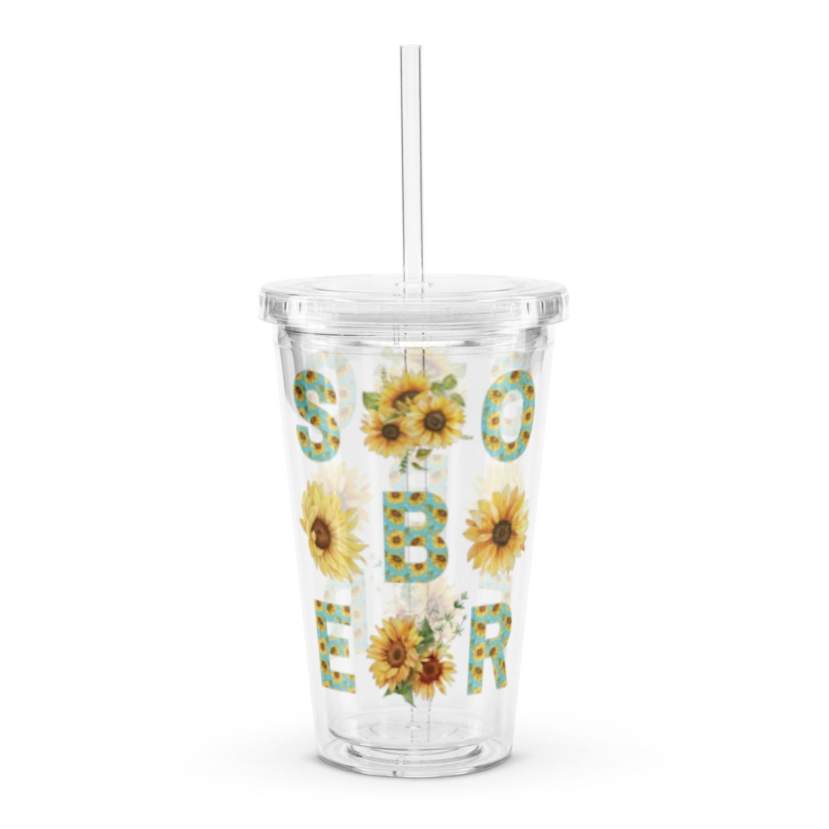 SOBER - 16 oz Chinoiserie Sunflower Insulated Tumbler with Lid & Straw - Perfect for Iced Coffee, Tea & Cold Drinks at Home, Office or Travel