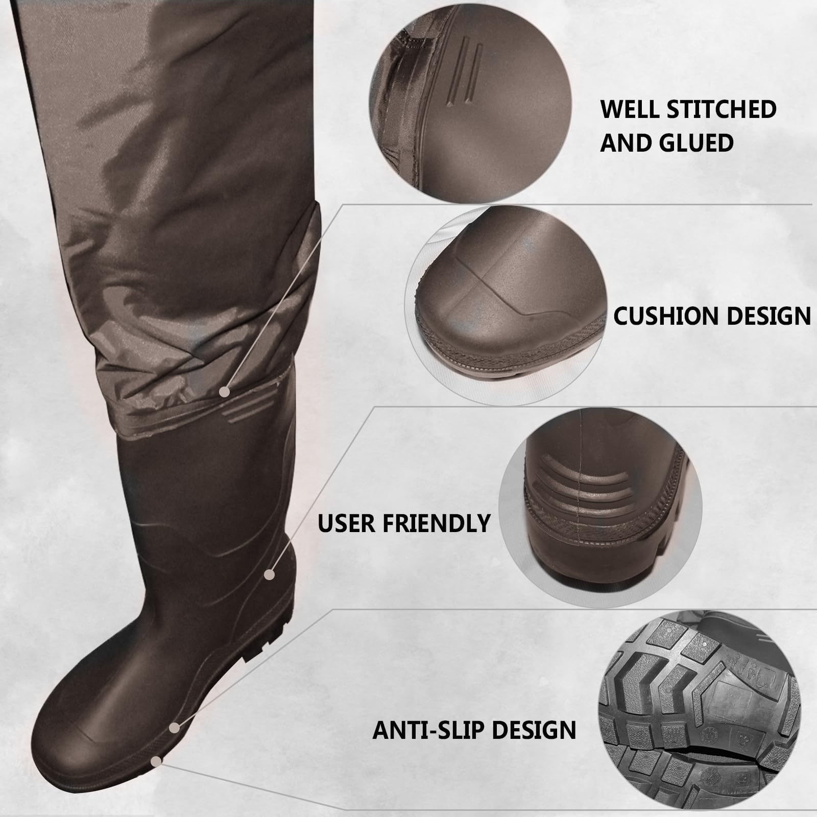 Waterproof Bootfoot Chest Waders for Men & Women - 3-Ply Nylon/PVC Fishing Waders - Ideal for Fly Fishing, Duck Hunting & Outdoor Water Activities