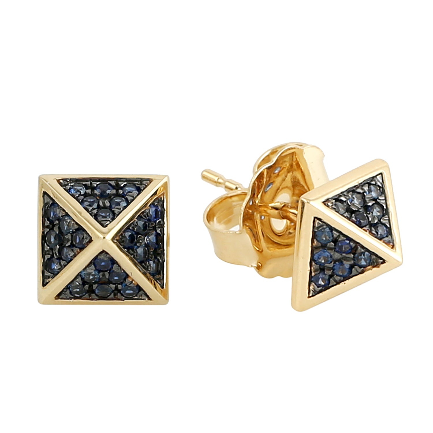 Blue Sapphire Pave Spike Design Stud Earrings in 18K Yellow Gold | Elegant Jewelry for Women, Gift for Her, Wedding, Anniversary & Special Occasions