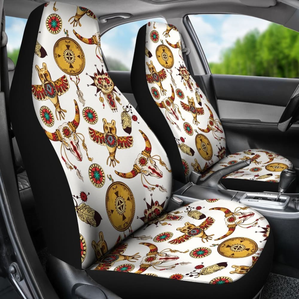 Authentic Bison & Owl Feather Native American Car Seat Covers - Handmade Leather Protection for Trucks & SUVs | Perfect for Road Trips, Camping & Cultural Enthusiasts