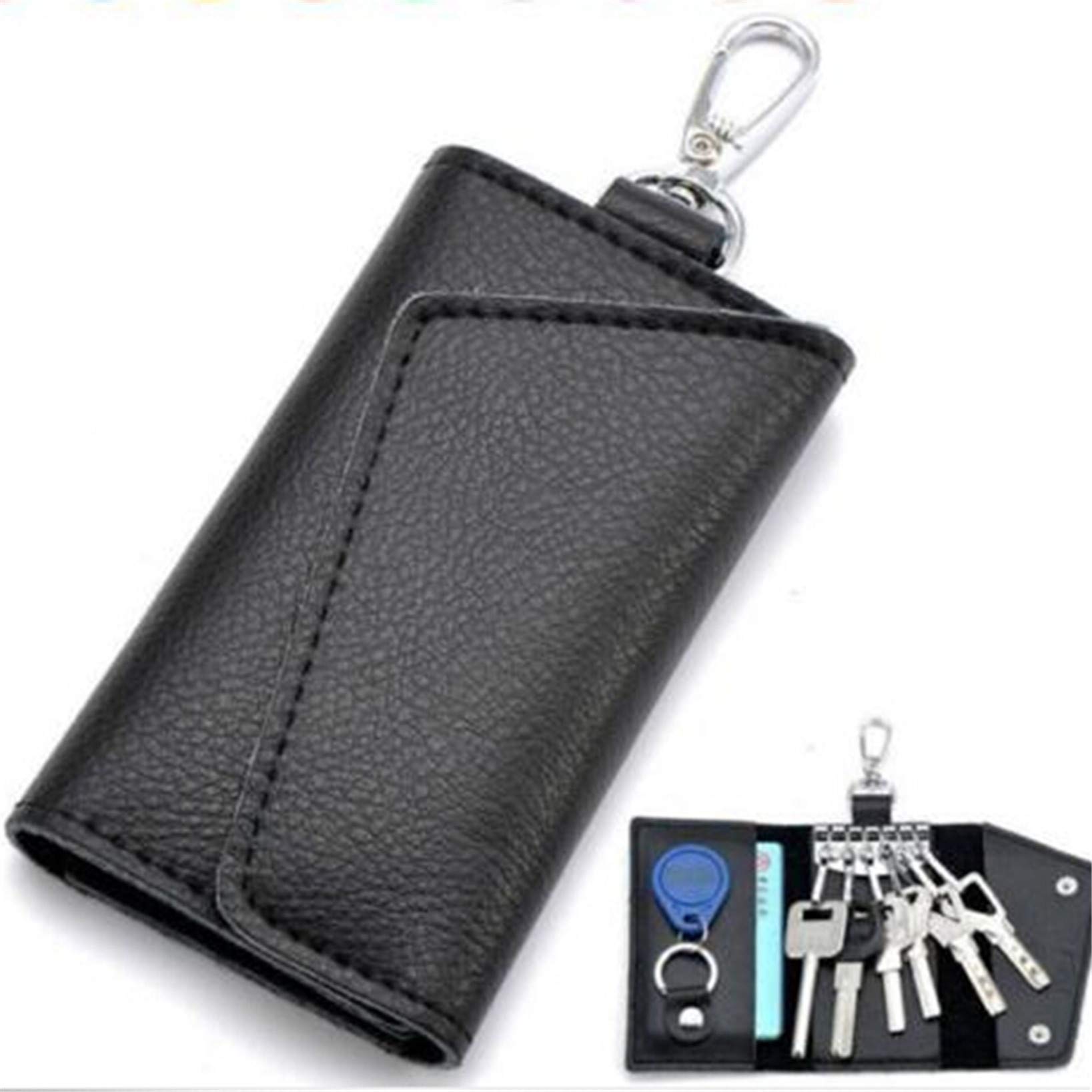 Premium Leather Key Organizer with Zipper Pocket - RFID Blocking Key & Card Holder Wallet for Men & Women - Perfect for Travel, Office, and Everyday Use