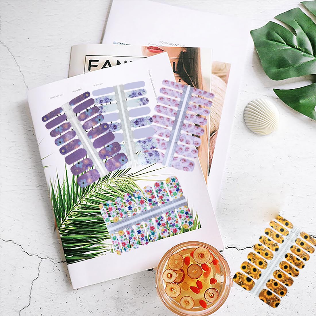 5 Sheets Spring Flower Full Nail Wraps - Floral Nail Polish Strips with Nail File | DIY Gel Nail Art Stickers for Women | Perfect for Parties, Weddings & Everyday Wear