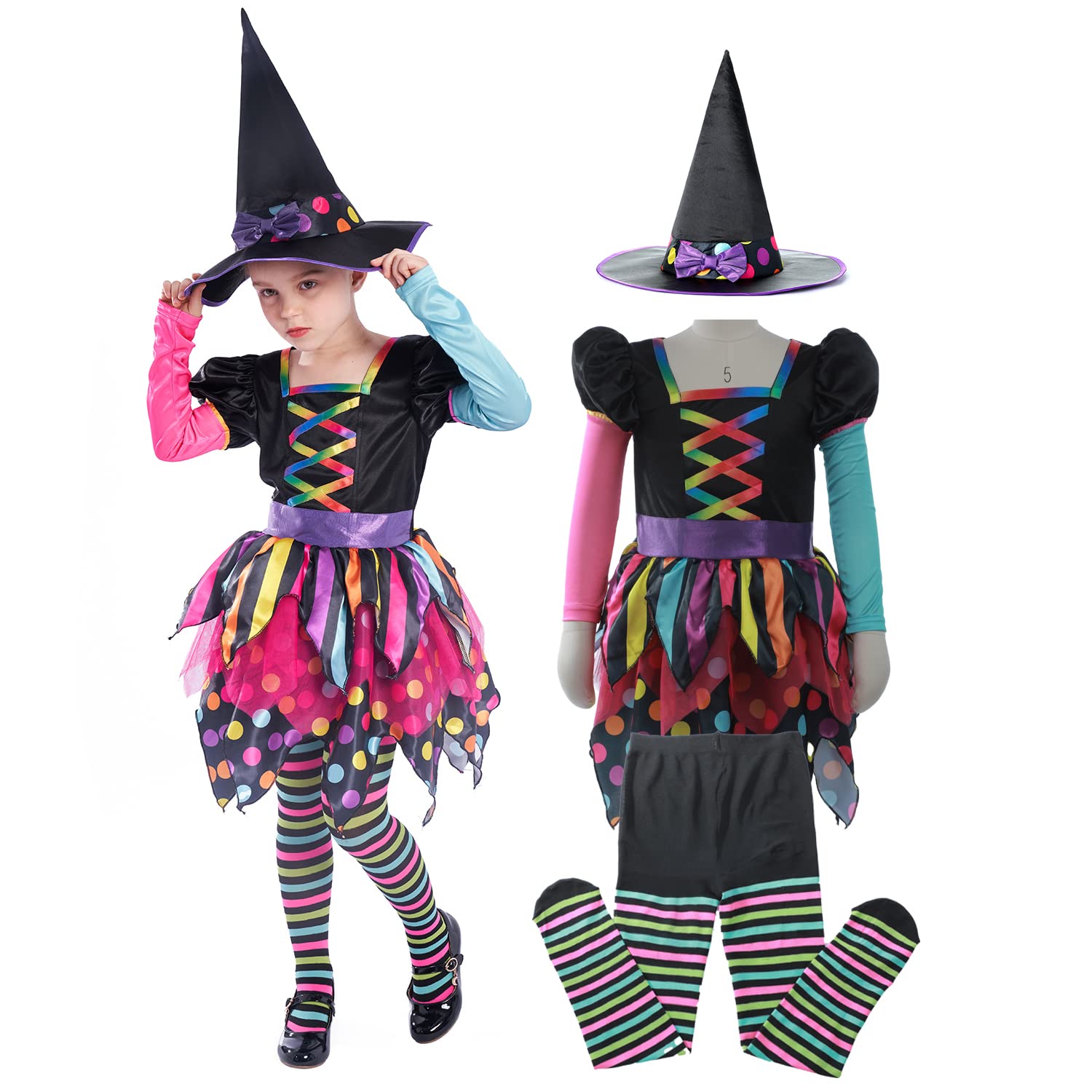 Lingway Girls Halloween Witch Costume Set with Hat - Cute & Spooky Dress Up Outfit for Kids, Trick or Treating & Halloween Parties