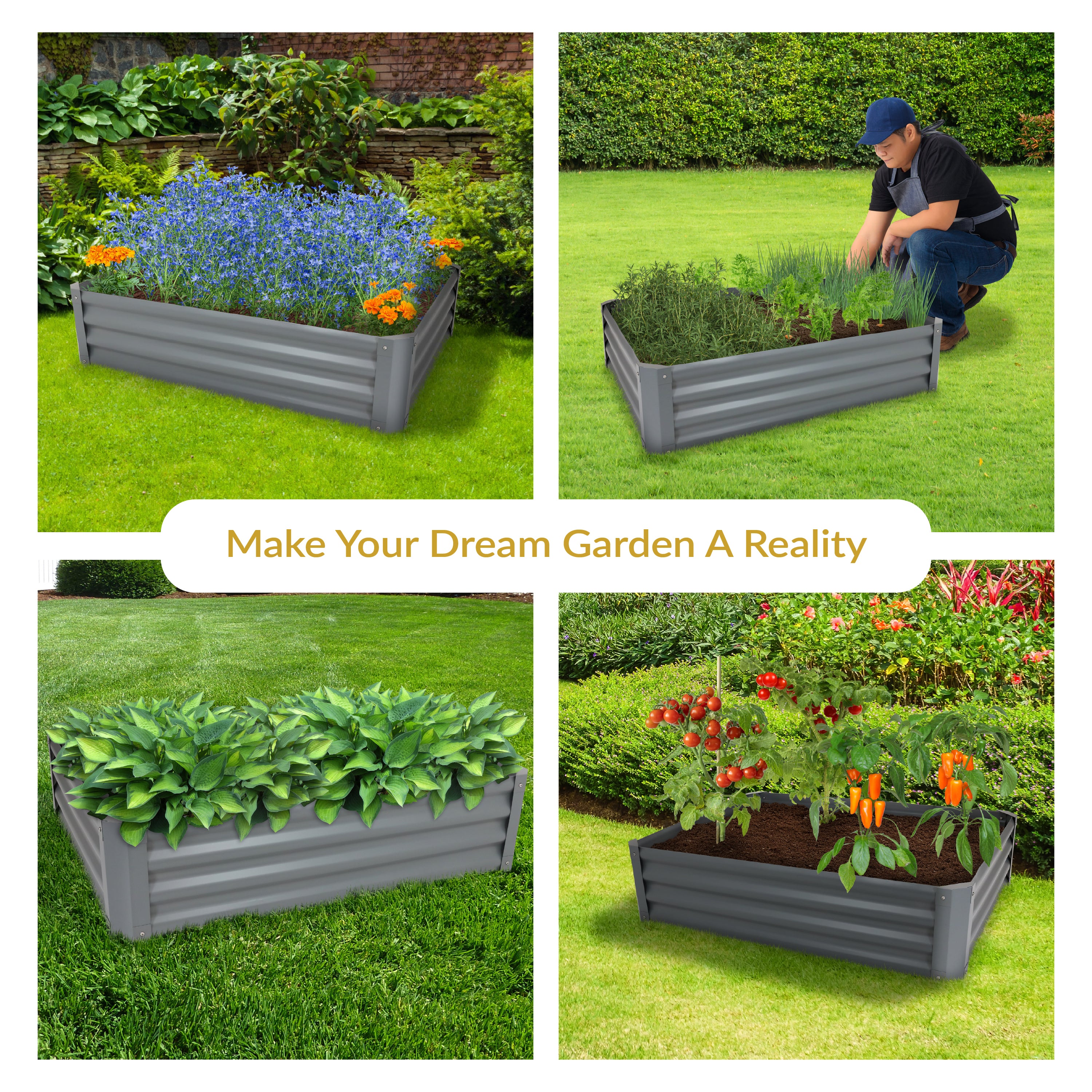 Sunnydaze 47-Inch Steel Rectangle Raised Garden Bed Kit for Outdoor Gardening, Vegetables, Flowers & Herbs - Durable Metal Planter Box for Backyard, Patio & Urban Farming