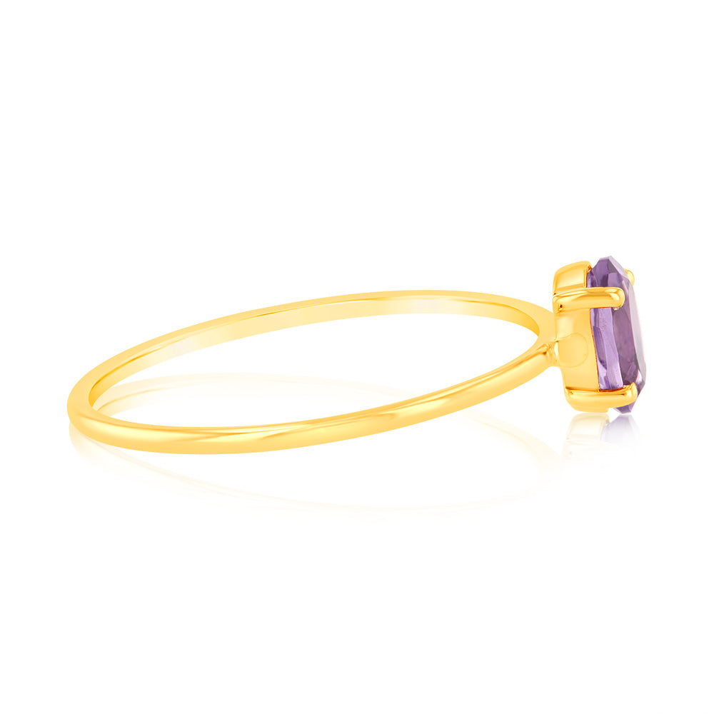 9ct Yellow Gold 6x4mm Oval 0.39Ct Amethyst Ring for Women - Elegant Purple Gemstone Jewelry Gift for Birthday, Anniversary & Valentine's Day