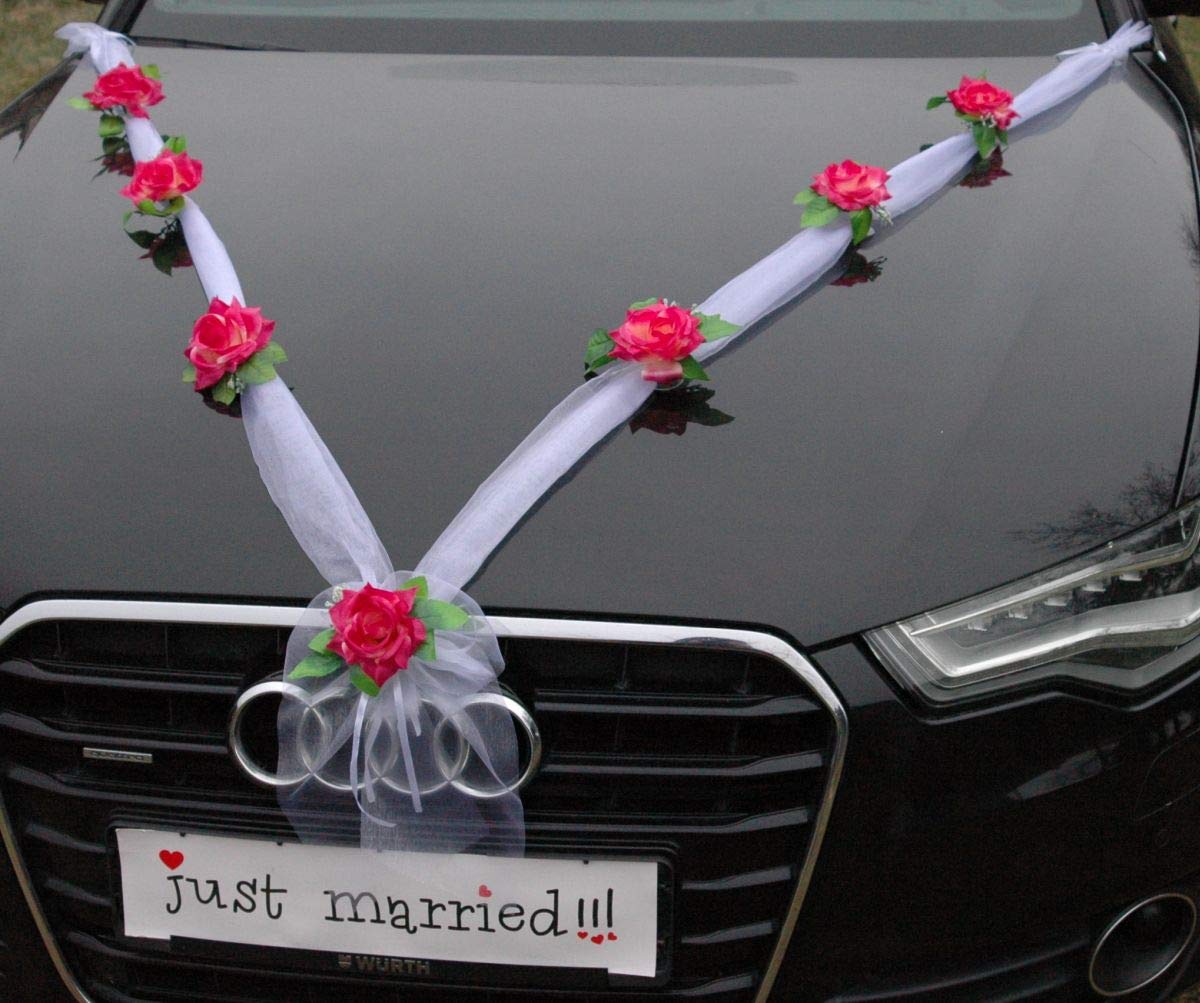 Elegant Burgundy & White Rose Garland for Wedding Car Decor - Bridal Couple Car Jewelry - Perfect for Wedding Day, Anniversary & Romantic Celebrations