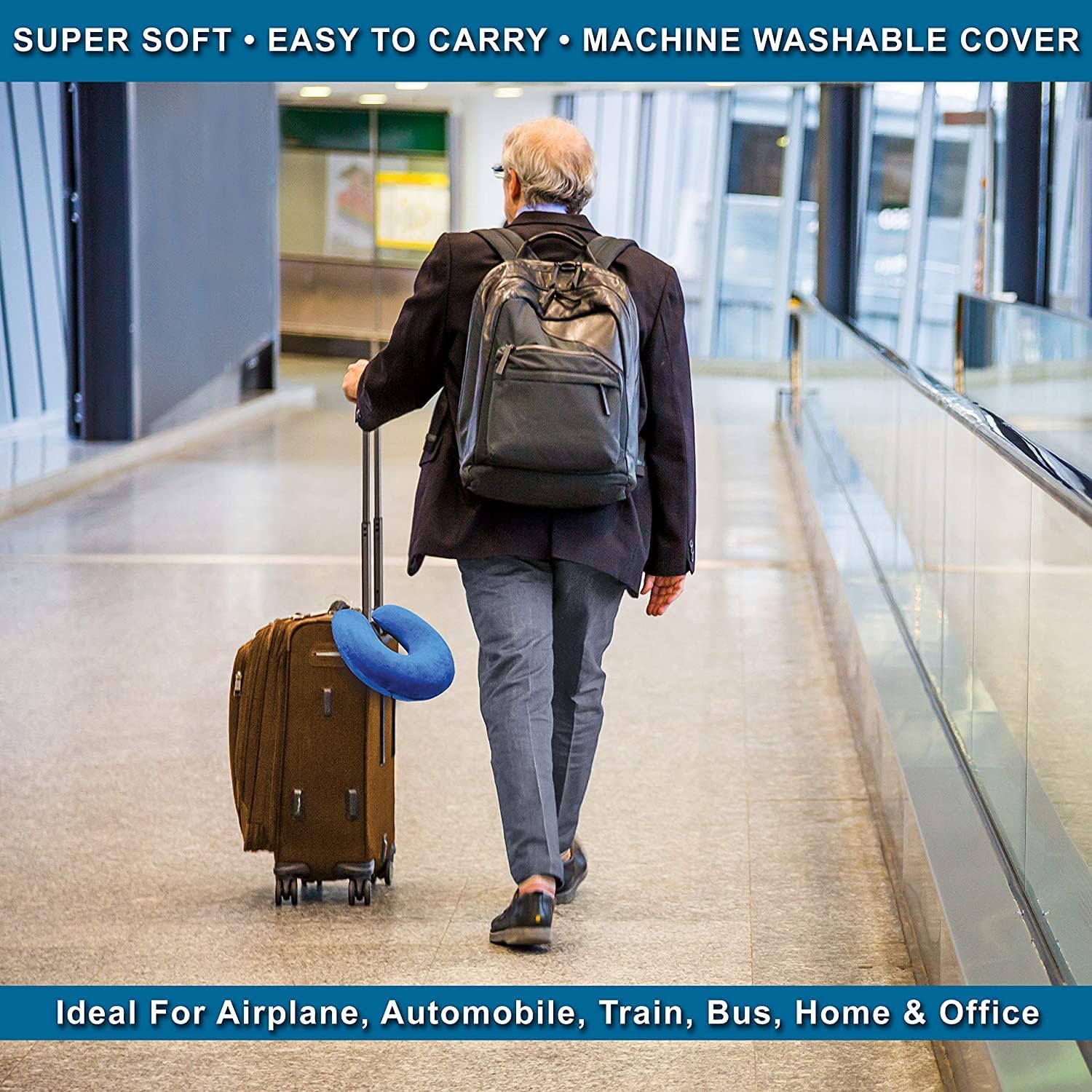 Orthowala® Memory Foam Travel Neck Pillow - Ergonomic Support for Airplane, Car & Train - Blue Travel Accessories for Comfortable Rest on Long Trips