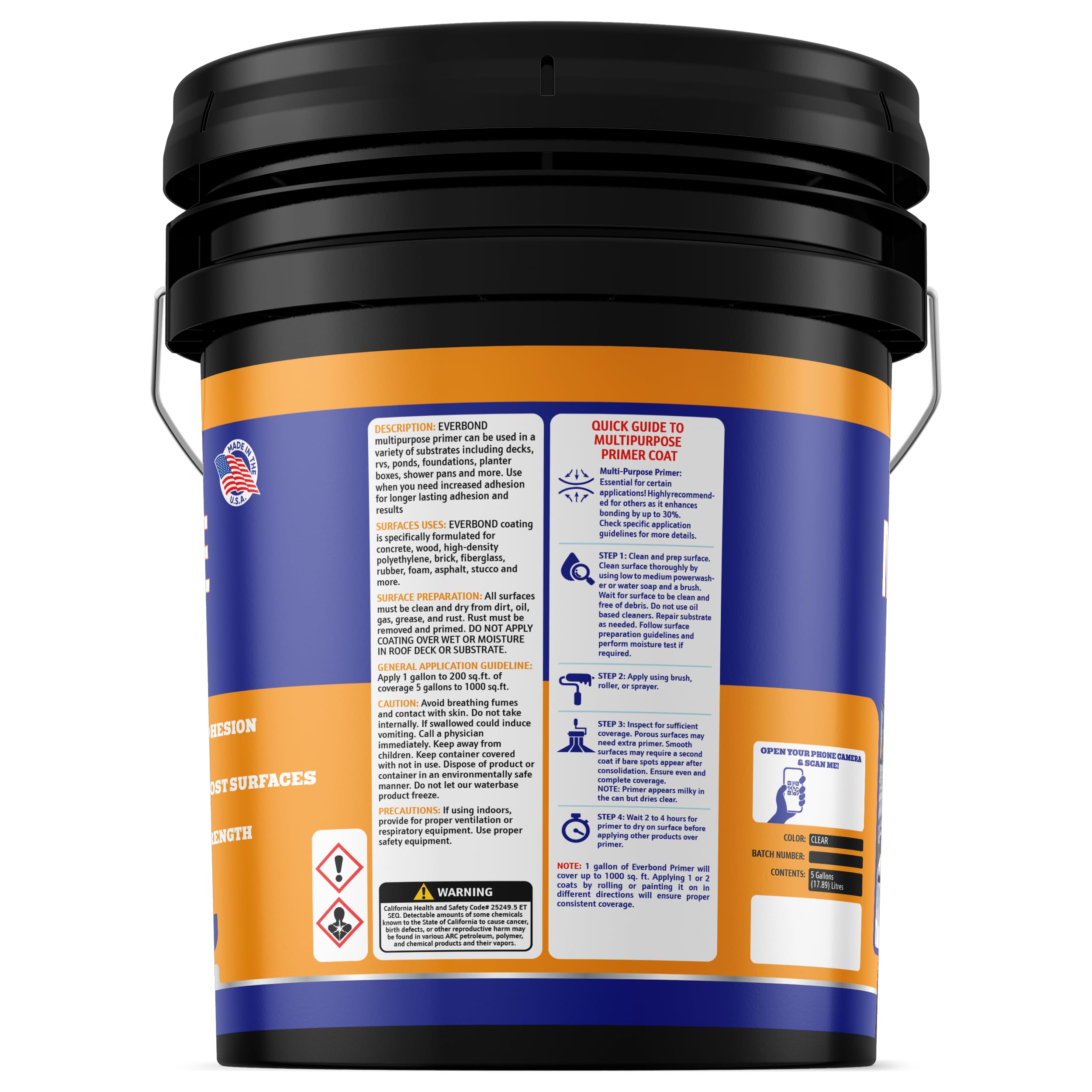 EPDM Rubber, Wood, Fiberglass, Concrete & Metal Primer - Multipurpose Roof Coating Adhesion Promoter - Easy Application for RVs, Campers & Trailers - 4.75 Gallon - Perfect for RV Roof Repairs, Metal Shed Protection & Concrete Surface Preparation