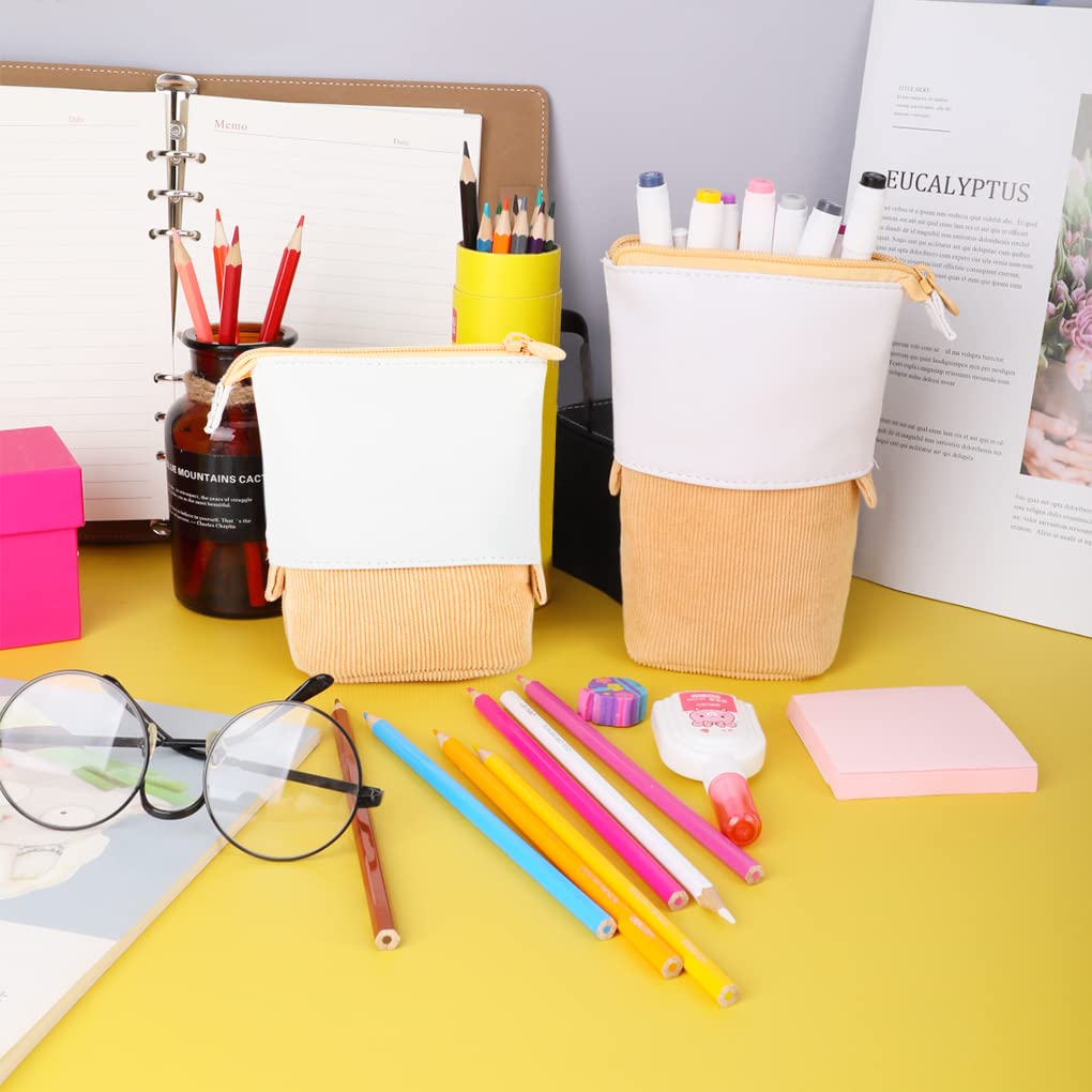 Oyachic Stand Up Pencil Case - Adjustable Telescopic Pen Holder & Cosmetic Organizer Bag for Women | Perfect for School, Office & Travel | Cute Makeup Pouch & Stationery Storage Solution