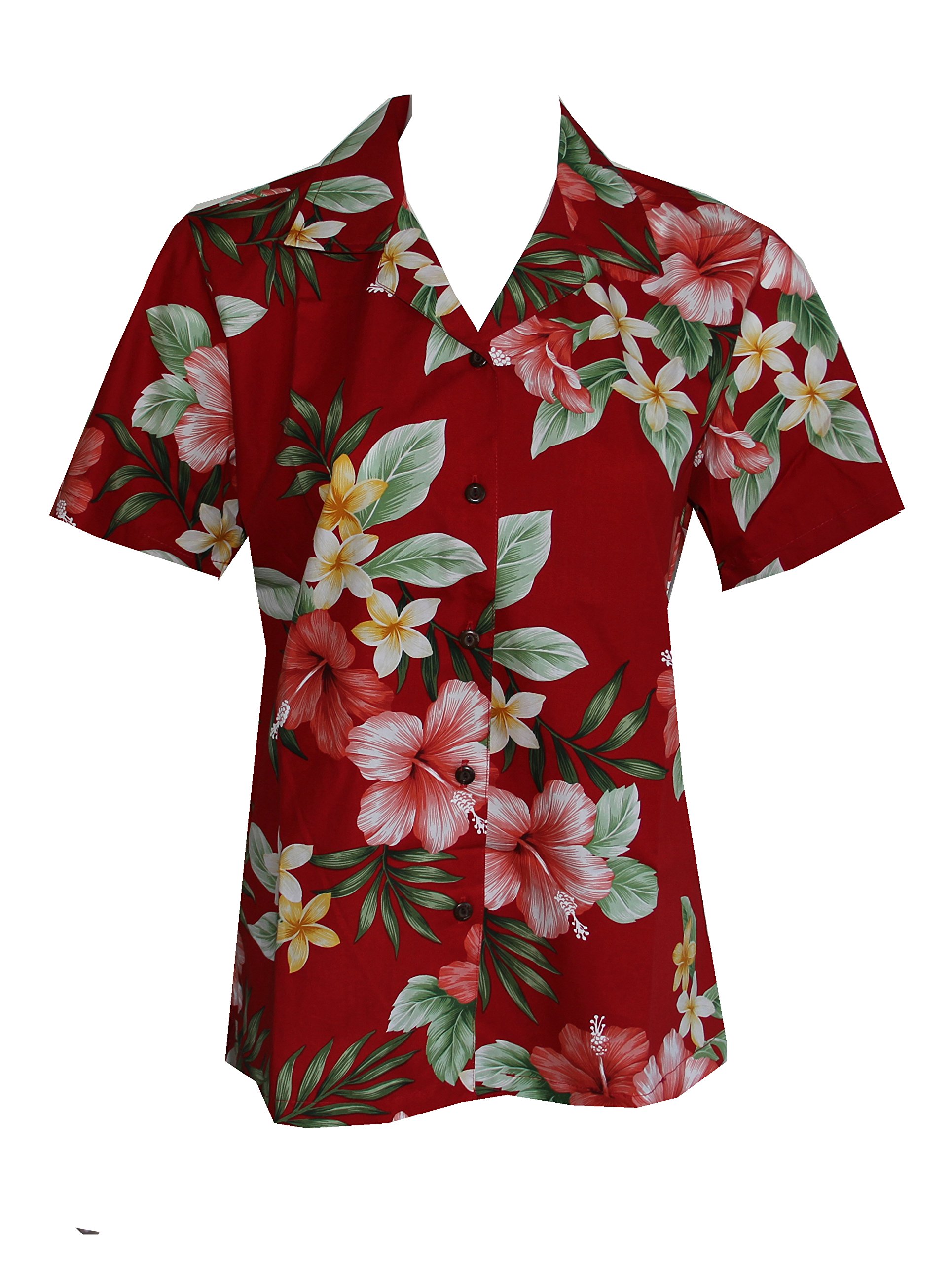 Hawaiian Aloha Shirt for Women - Vibrant Hibiscus Floral Print - Made in Hawaii - Perfect for Beach Vacations, Luau Parties & Summer Outfits