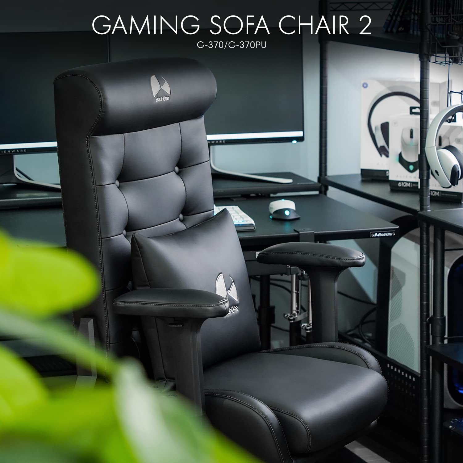 Bauhutte G-370PU-BK Black PU Leather Gaming Sofa Chair - Ergonomic Video Game Chair with Lumbar Support for PC, Console & Home Theater Comfort - Perfect for Gaming, Streaming & Relaxing