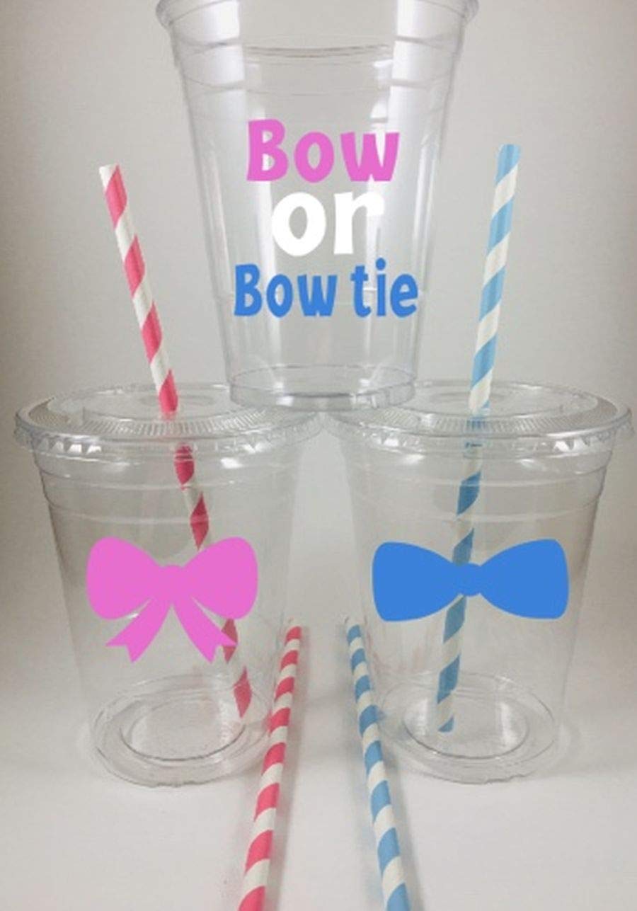 12-Pack Disposable Bow or Bowtie Baby Gender Reveal Party Cups - Perfect for Baby Showers, Gender Reveal Parties & Celebrations