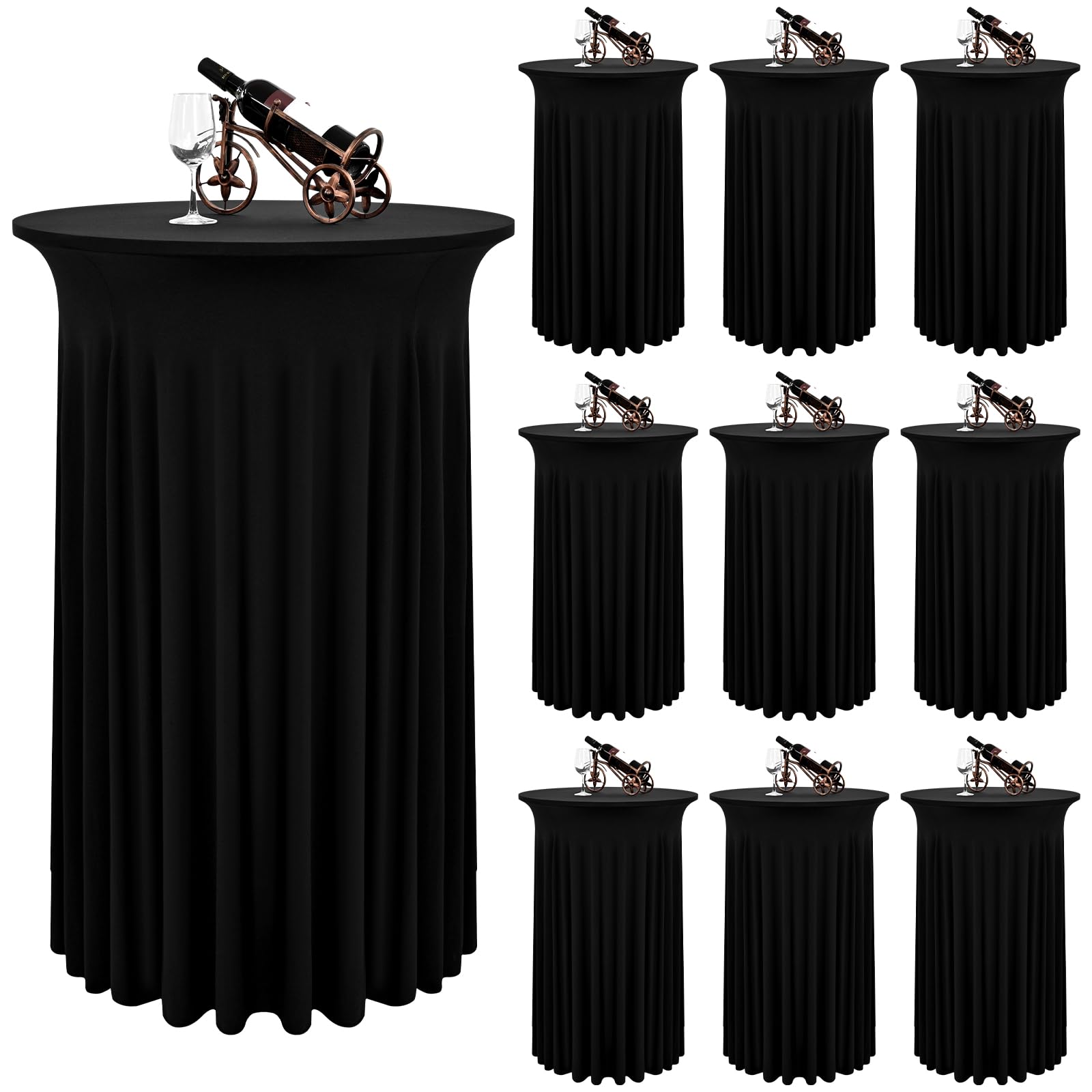 10 Pack Black Spandex Stretch Cocktail Table Skirts 32
