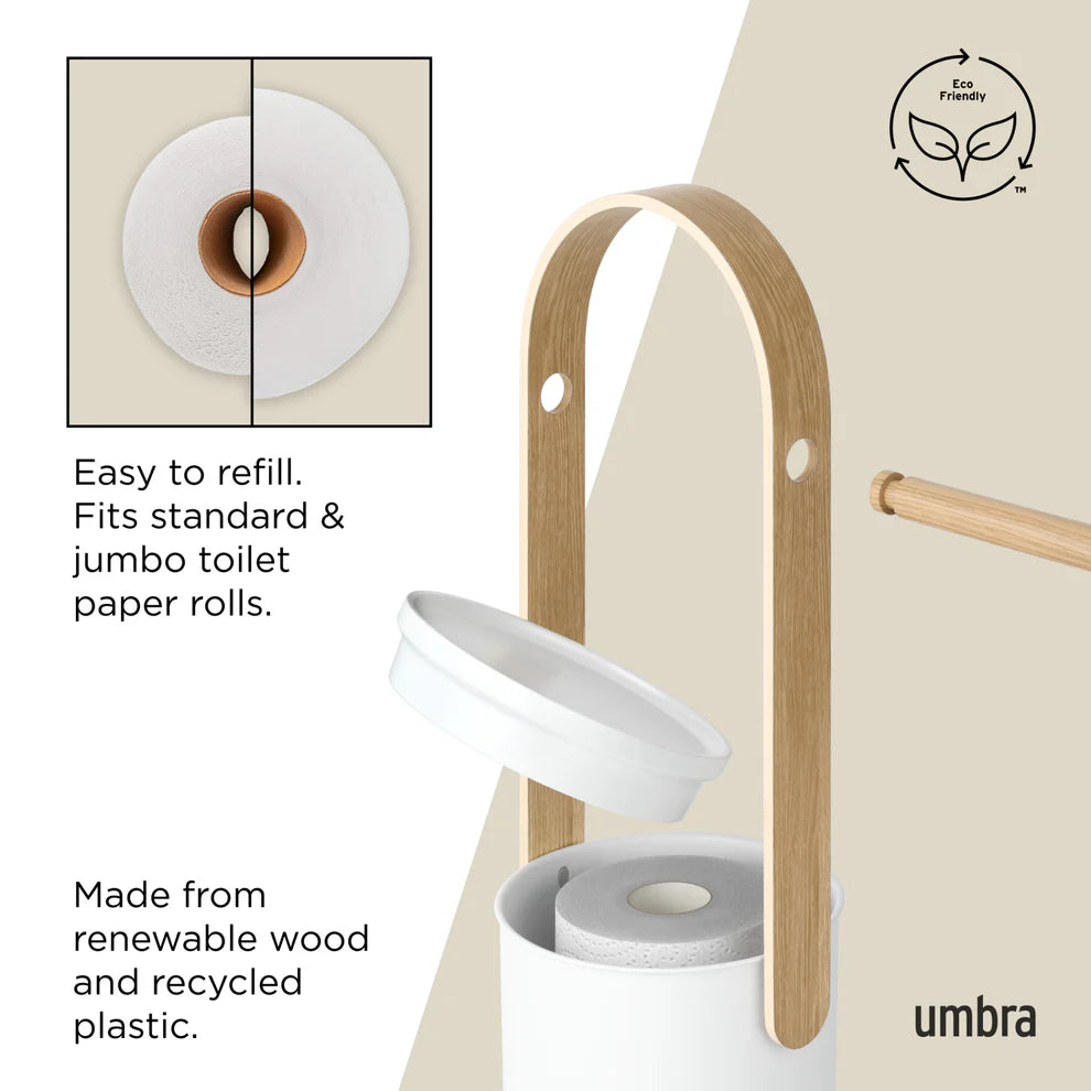 Bellwood Toilet Paper Holder with Stand - Bathroom Tissue Roll Dispenser & Storage Organizer - Perfect for Home, Office, and RV Bathrooms