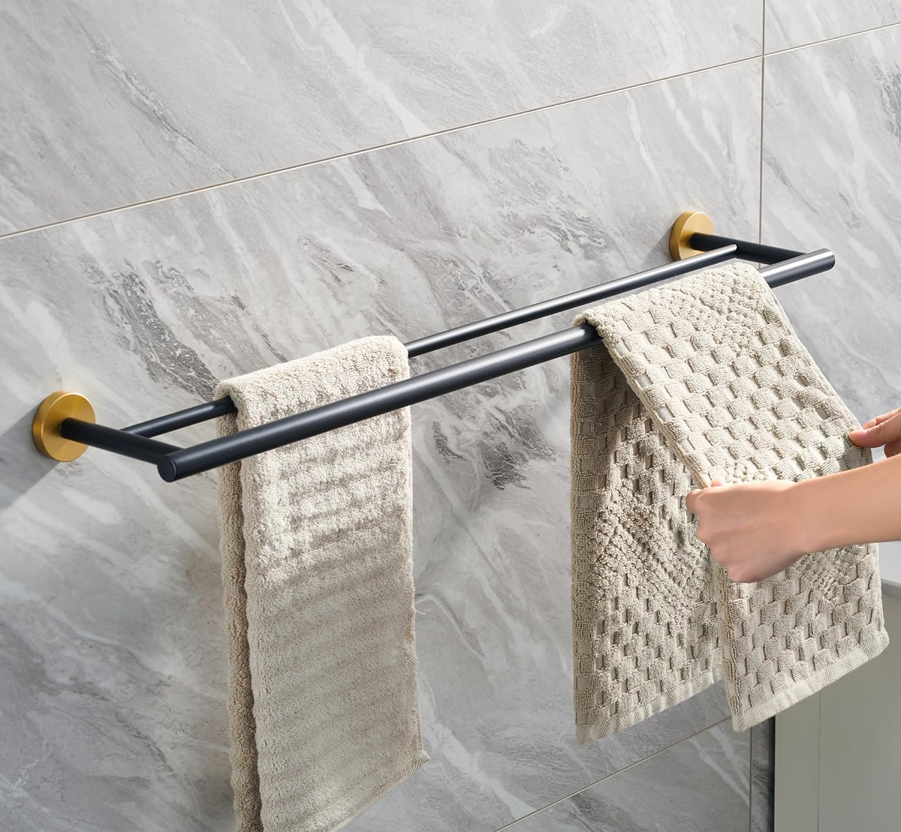 Miyili 30-Inch Double Towel Bar - SUS 304 Stainless Steel Bathroom Towel Rack Holder - Wall Mount Black & Gold (A01BG75B) - Perfect for Bathroom, Spa, and Hotel Decor