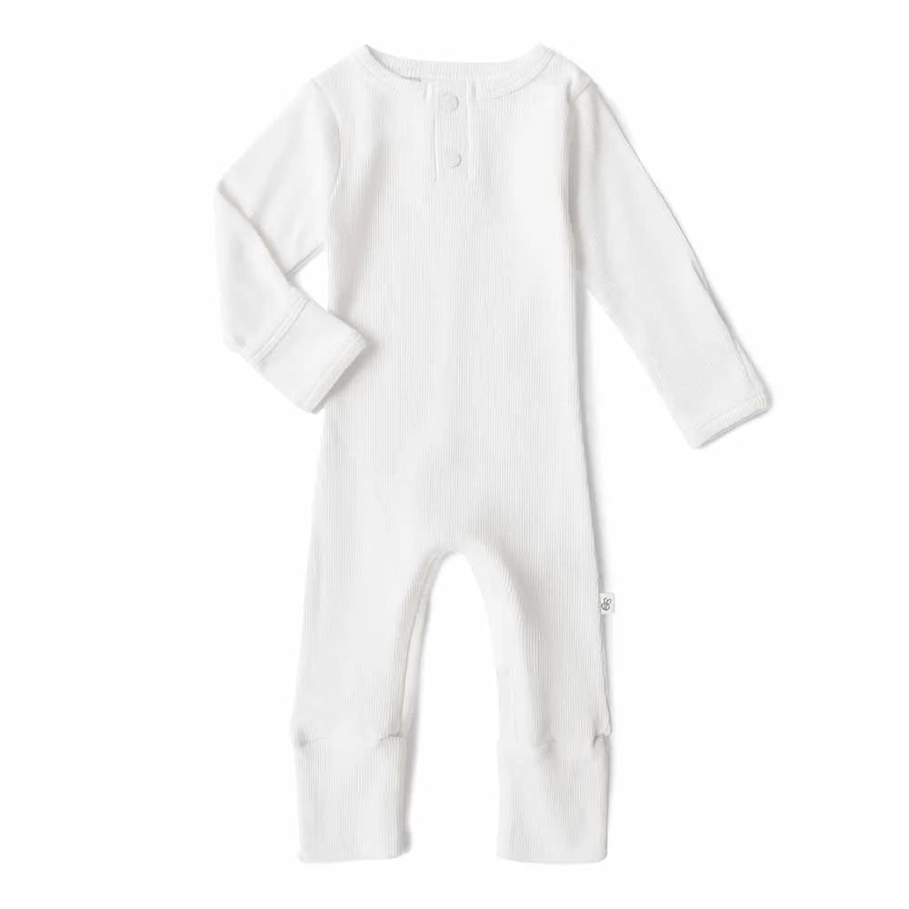 Organic Ribbed Baby Growsuit - Snuggle Hunny Soft Cotton Milk Color - Perfect for Newborns, Infants & Toddlers - Ideal for Playtime, Naptime & Family Outings