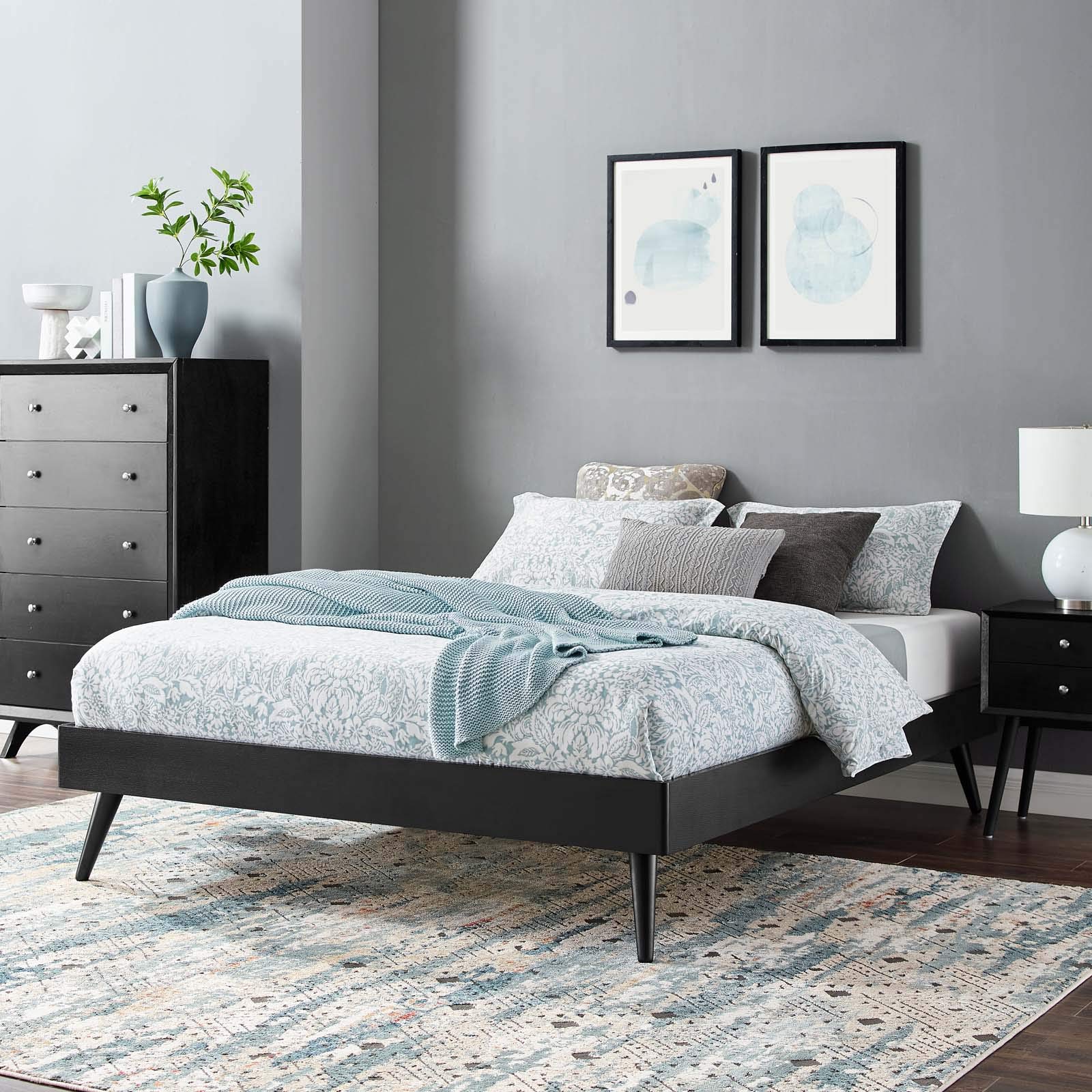 Modway Margo Full Size Wood Platform Bed Frame - Solid Wood, Black Finish - Perfect for Modern Bedrooms & Guest Rooms