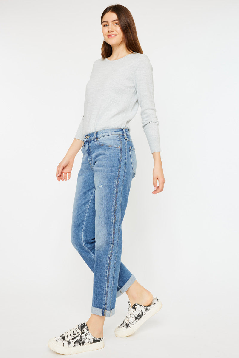 Isa Mid Rise Slim Boyfriend Jeans for Women - Comfortable Stretch Denim Pants for Casual Wear & Everyday Outfits