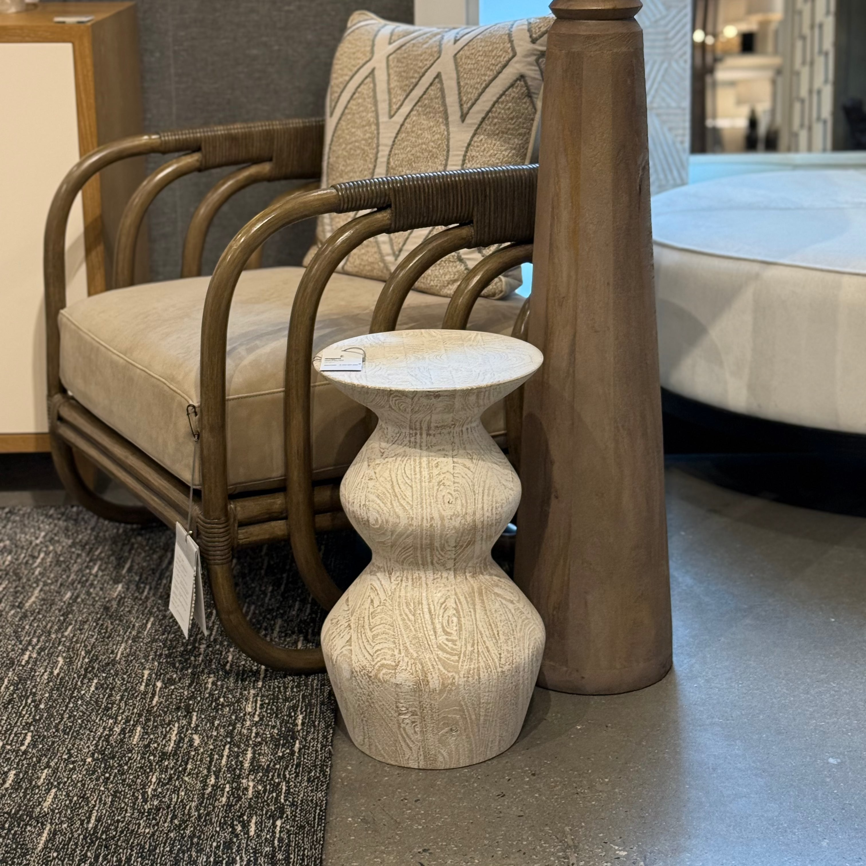 Rustic Whitewashed Mango Wood Drink Table - Joyce Style Side Table for Living Room, Patio, or Bedroom - Perfect for Coffee, Books & Decor