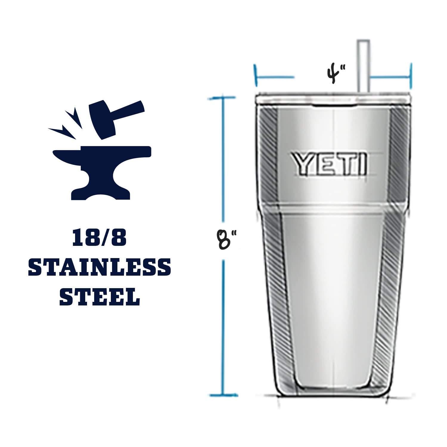 YETI Rambler 26 oz Stainless Steel Vacuum Insulated Straw Cup with Leak-Proof Lid - Perfect for Outdoor Adventures, Travel, and Everyday Hydration