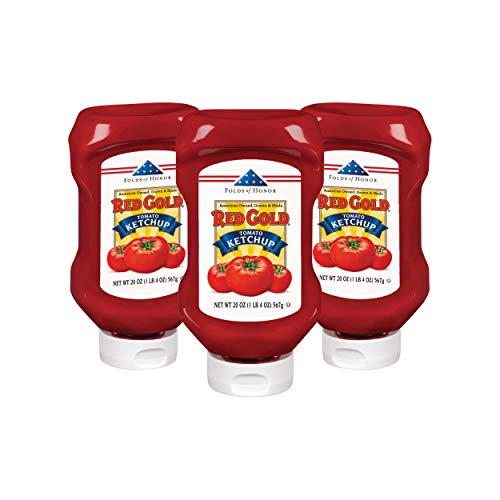 Red Gold & Folds of Honor Tomato Ketchup - Kosher, Gluten Free, 20oz Squeeze Bottles (3-Pack) | Perfect for BBQs, Burgers & Family Gatherings