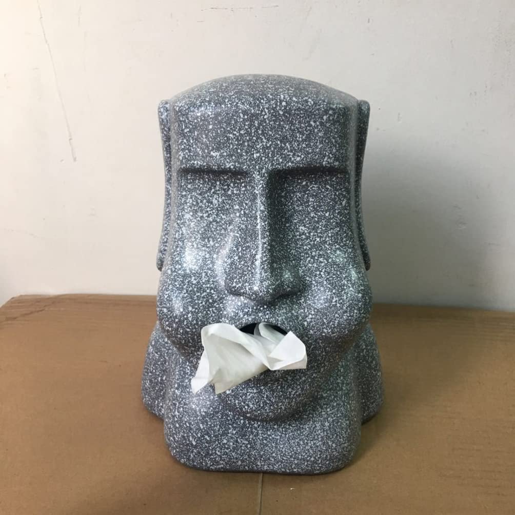 STOBAZA Decorative Tissue Box Holder - Easter Island Statue Design for Home & Office | Creative Paper Towel Dispenser & Storage Tray for Living Room, Bathroom, Kitchen