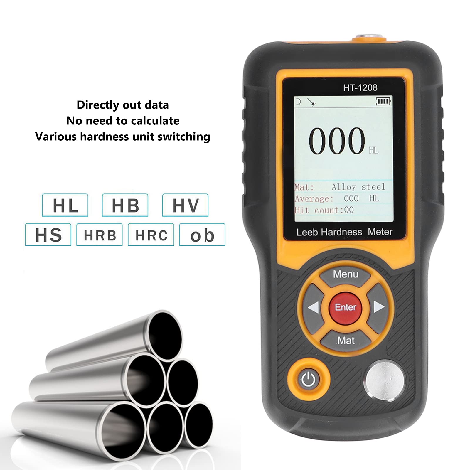 Portable Hardness Tester 170-960 HL Digital Durometer | HRA HRB HRC HB HV HSD Scale | TFT Color Screen | for Steel, Iron, Bronze, Copper, Aluminum (HT-1208) | Metal Testing, Quality Control, Industrial Use