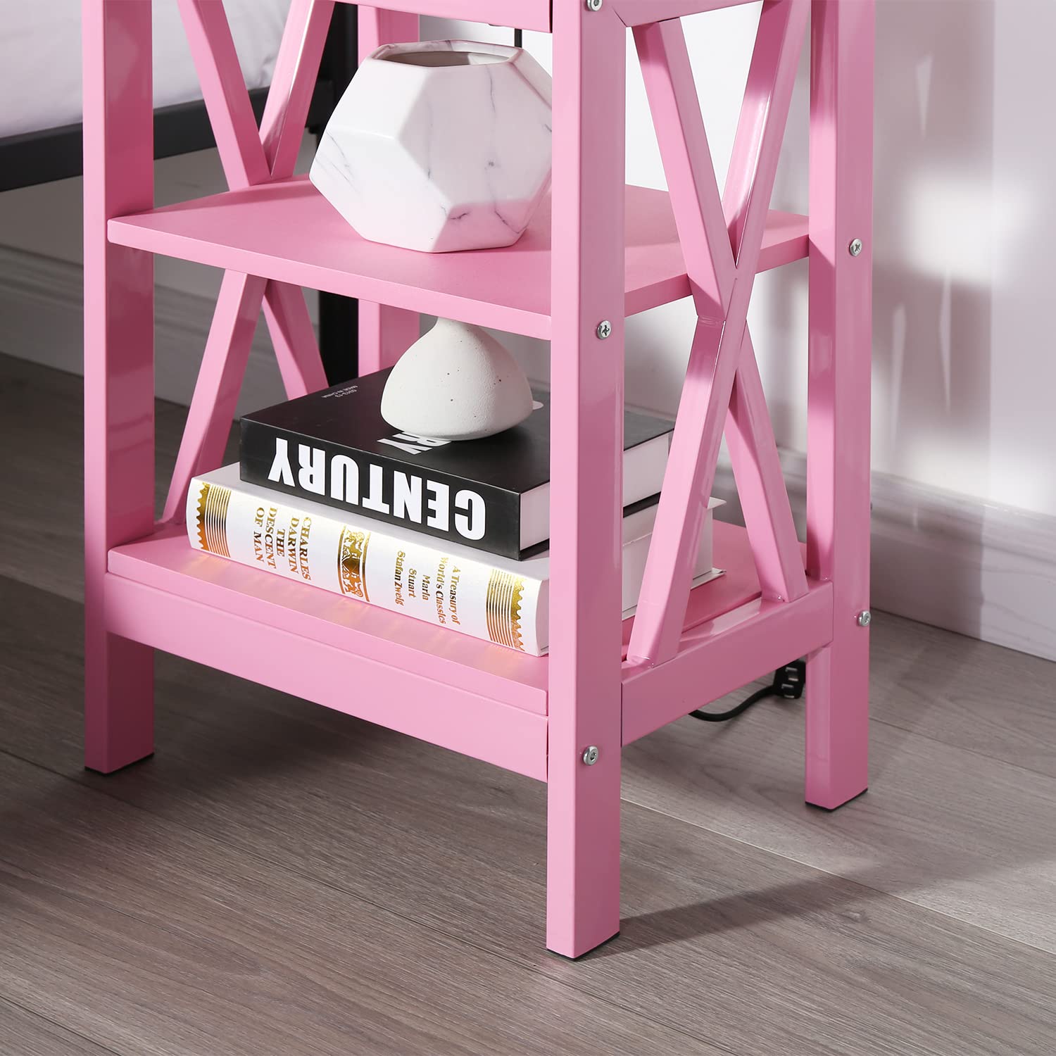VECELO 2-Pack Pink End Side Table with Storage Shelf - Modern Nightstand for Bedroom, Living Room | Space-Saving Furniture with Shelves for Small Spaces, Apartments & Dorms